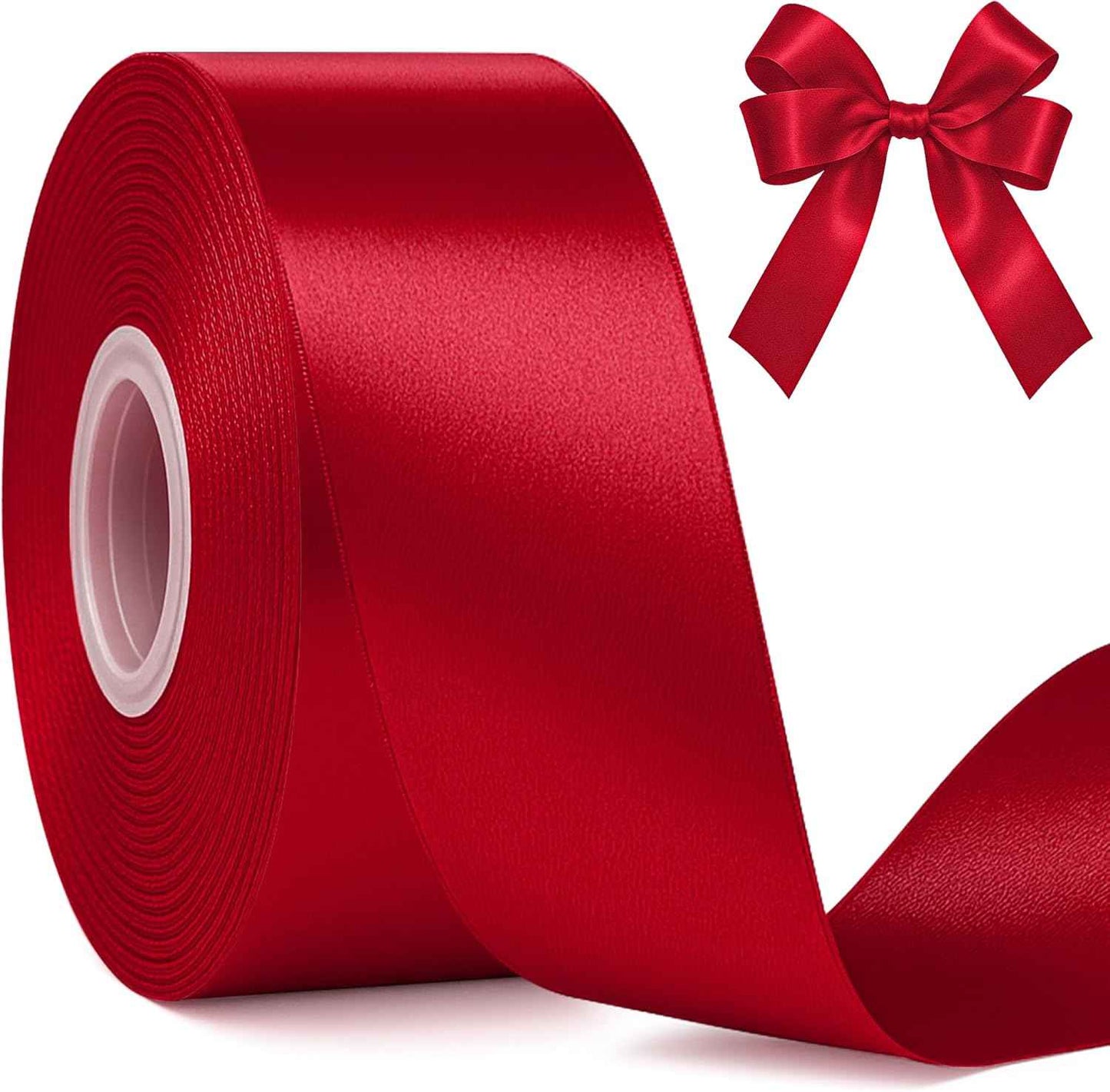 Fullive Red Ribbon 1 1/2 Inch, 30 Yards Red Ribbon for Gift Wrapping, Polyester Satin Christmas Ribbon for Wedding Xmas Tree Valentines Day Decorations DIY Bows Wrapping Bouquet Floral Arrangements