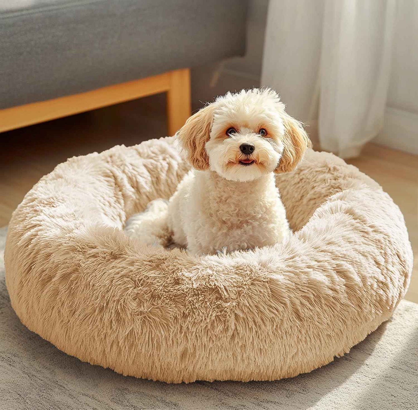 JOLLYVOGUE Dog & Cat Bed, Calming Anti-Anxiety Pet Bed for Small Dogs, Fluffy Donut Cushion for Small and Medium Pets (20")