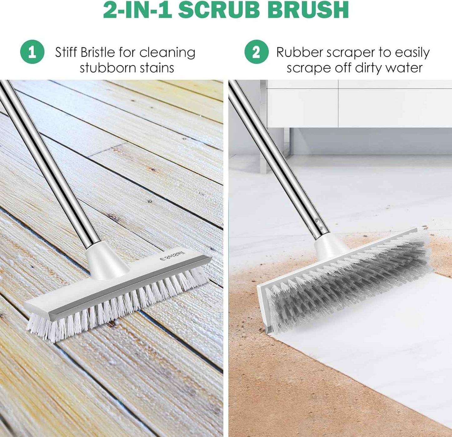 SetSail Floor Scrub Brush with 51-Inch Long Adjustable Handle 2 in 1 Scrape Brush Stiff Bristle Floor Scrubber for Cleaning Shower Bathroom Garage Kitchen Wall Deck Tub Tile