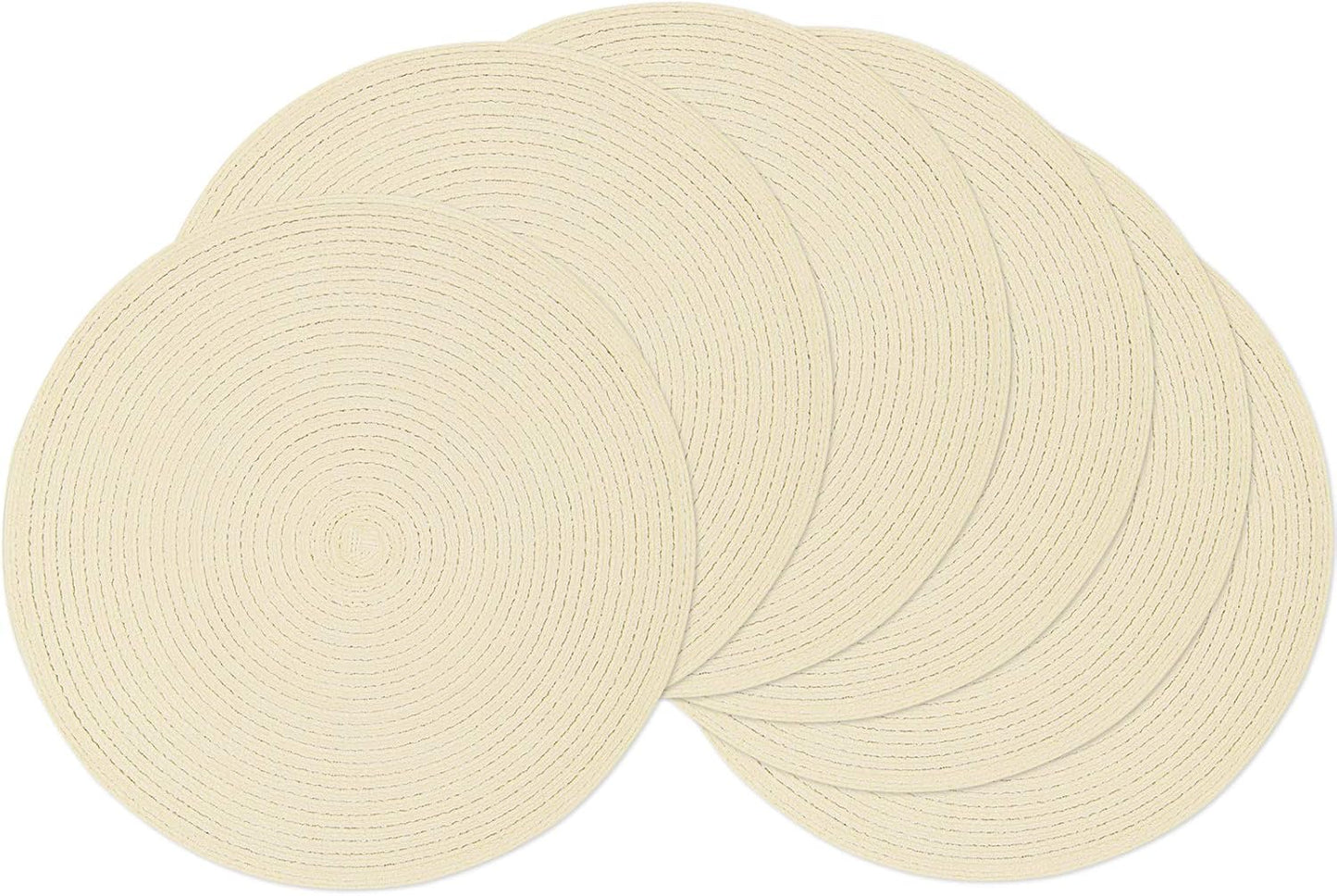 SHACOS 15 inch Round Braided Placemats Set of 6 Non Slip Heat Resistant Cotton Polyester Table Mats Washable Place Mats for Kitchen Dining Party Table Decor (Beige, 6)