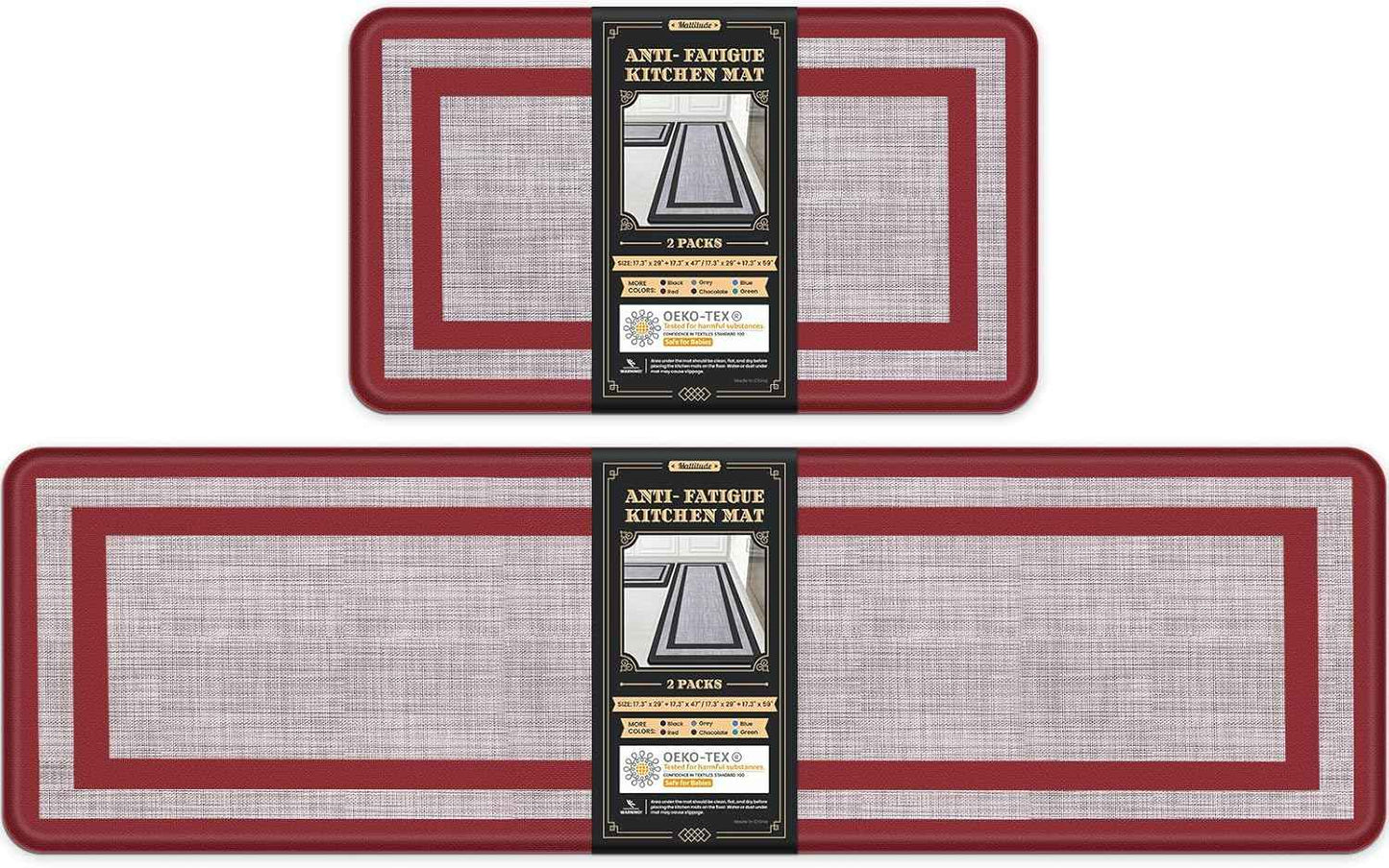 Mattitude Kitchen Mats Set of 2,Cushioned Anti-Fatigue Non-Skid Rug Sets Ergonomic Comfort Standing Mat for Kitchen, Floor, Office, Sink, Laundry, Black and Gray