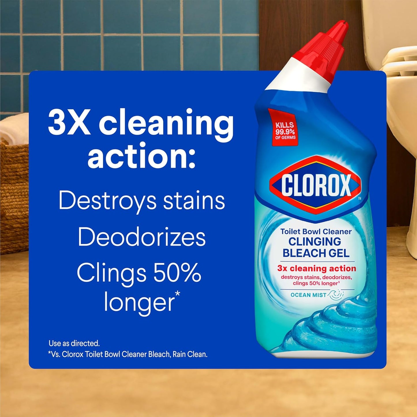 CLOROX Toilet Bowl Cleaner Clinging Bleach Gel, Ocean Mist, 24 Fl Oz, Pack of 2 (Package May Vary) - Rayz Mart