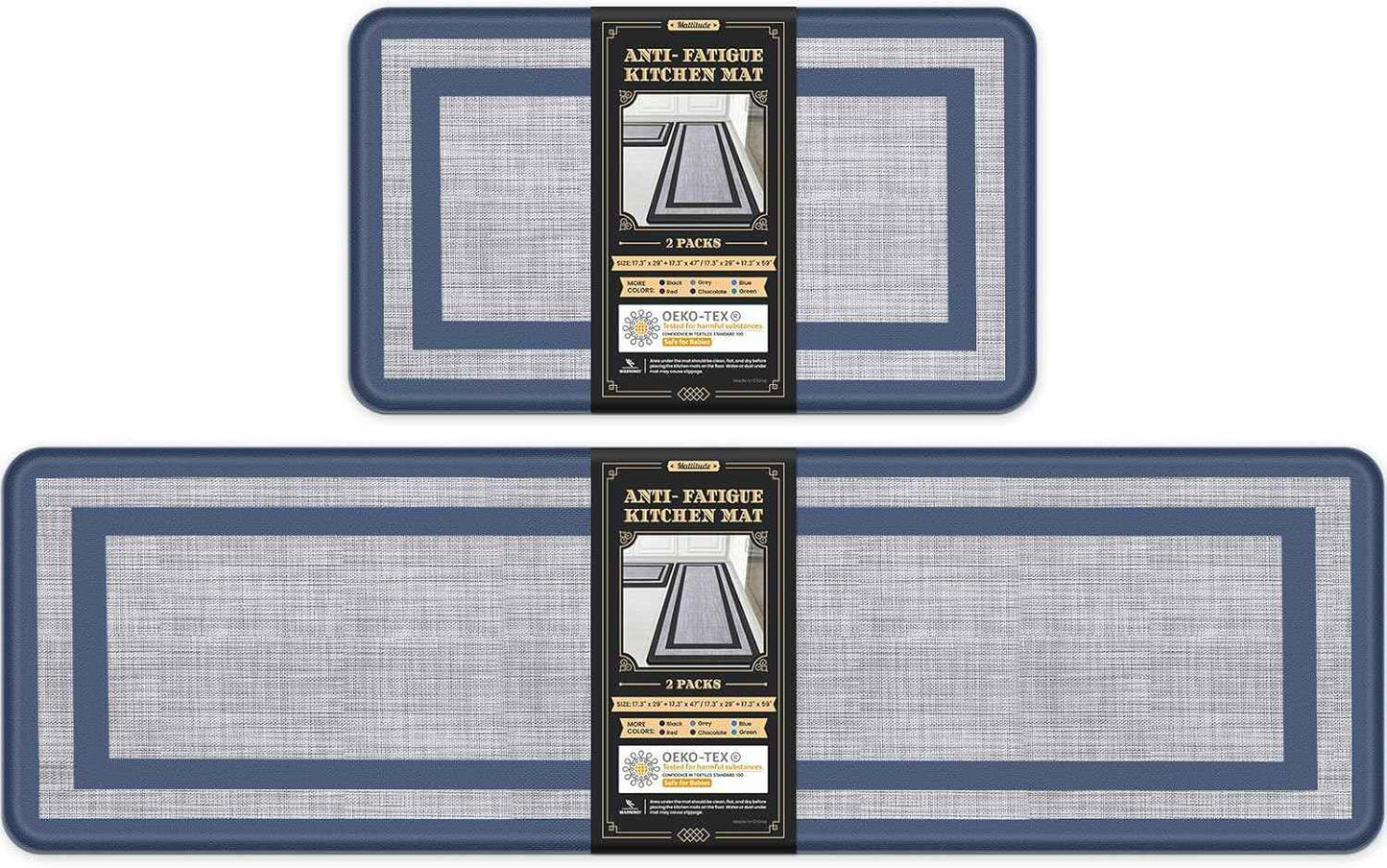 Mattitude Kitchen Mats Set of 2,Cushioned Anti-Fatigue Non-Skid Rug Sets Ergonomic Comfort Standing Mat for Kitchen, Floor, Office, Sink, Laundry, Black and Gray