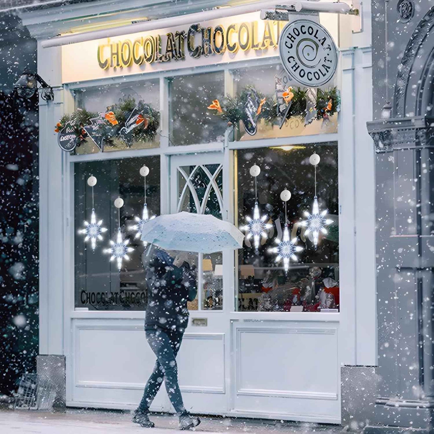 3Pcs Christmas Window Lights Decorations with Timer,Battery Powered Christmas Window Hanging White Lighted Lucky Star Shaped LED Sucker Lamp for Xmas Tree Fireplace Window Indoor Outdoor Decor