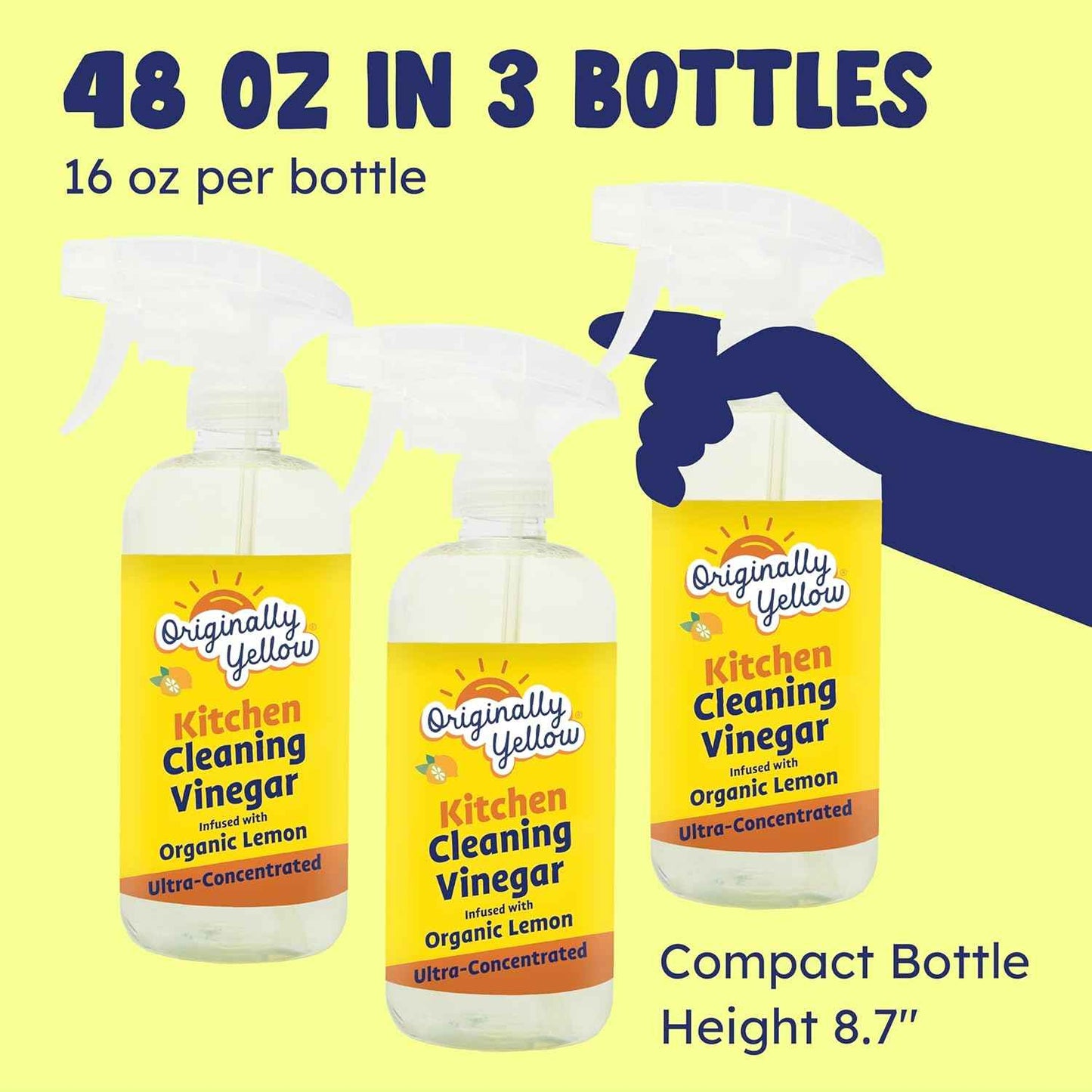 Originally Yellow Plant-Based Kitchen Cleaner | Powered by Natural Vinegar & Infused with Organic Lemon | Multipurpose Kitchen Counter Cleaner Works on Tile, Wood, Granite, & Marble, 16 Fl Oz (3-Pack)