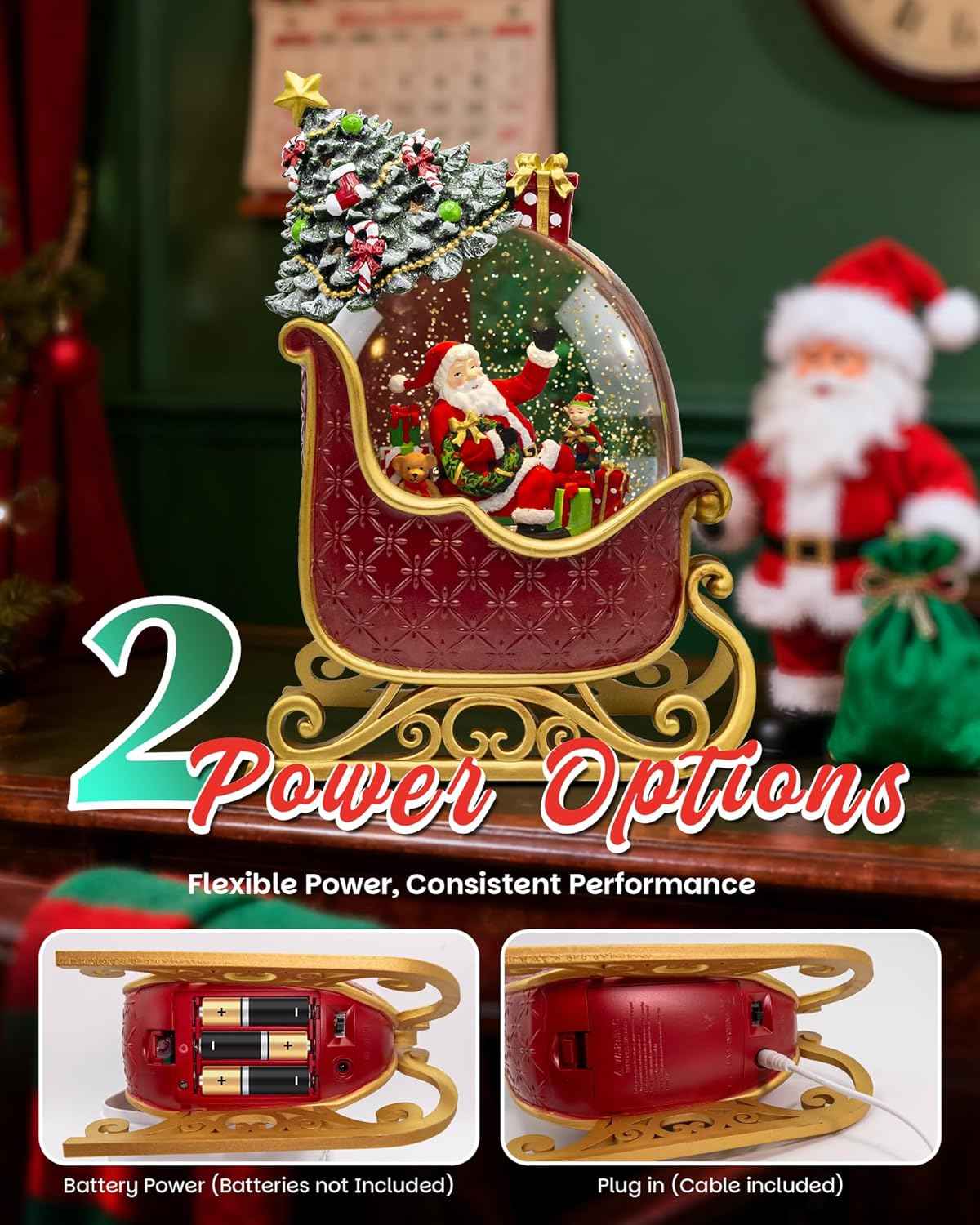 Christmas Santa Snow Globe Light up Lantern with 8 Songs, 9.17" Red Christmas Snow Globes for Kids Adults, 6H Timer & Dual Power, Snowglobes Christmas Decorations Indoor, Gifts for Women Men