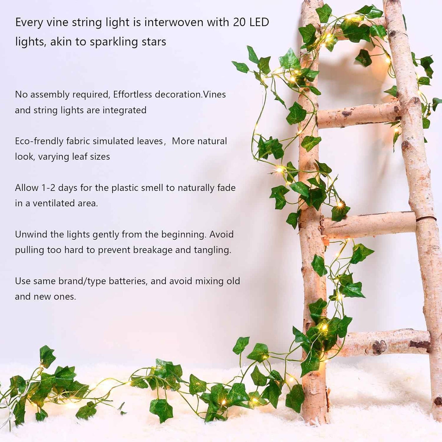 2 Pack Vine with Lights 6.6ft 20 LED Fake Ivy Garland String Fairy Light Hanging Plants Artifical Vines Leaf Lights for Bedroom Aesthetic, Room, Wall, Garden, Indoor, Party, Wedding Decor