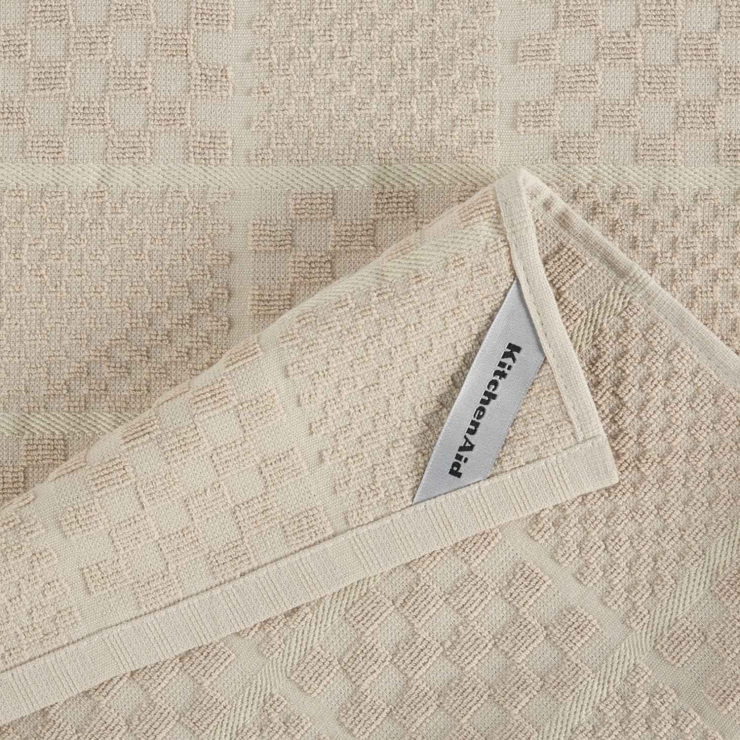 KITCHENAID Quilted Cotton Terry Cloth Oven Mitt, Pot Holder, Kitchen Towel 4-Pack Set, Heat Resistant, Silicone Grip, 16"x26", 7"x13" & 7"x10", Milkshake