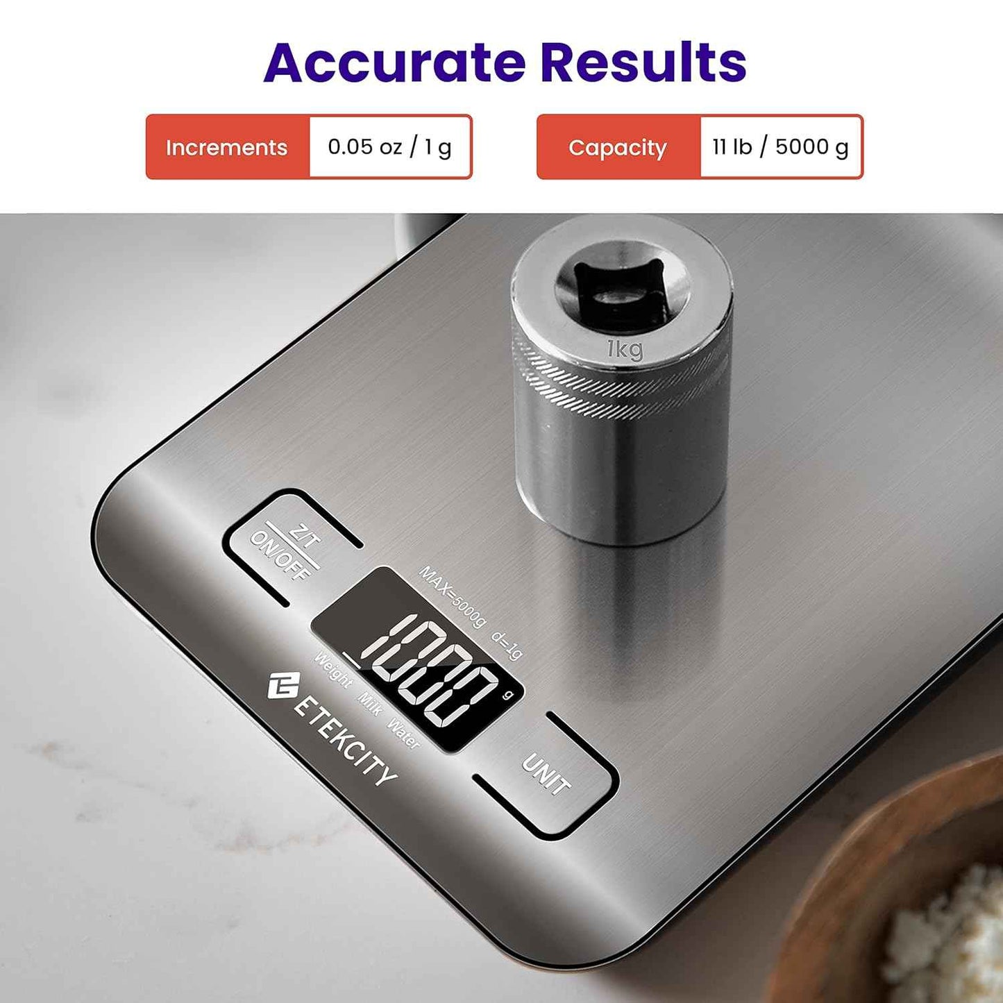 Etekcity Food Kitchen Scale, Digital Grams and Ounces for Weight Loss, Baking, Cooking, Keto and Meal Prep, LCD Display, Medium, 304 Stainless Steel