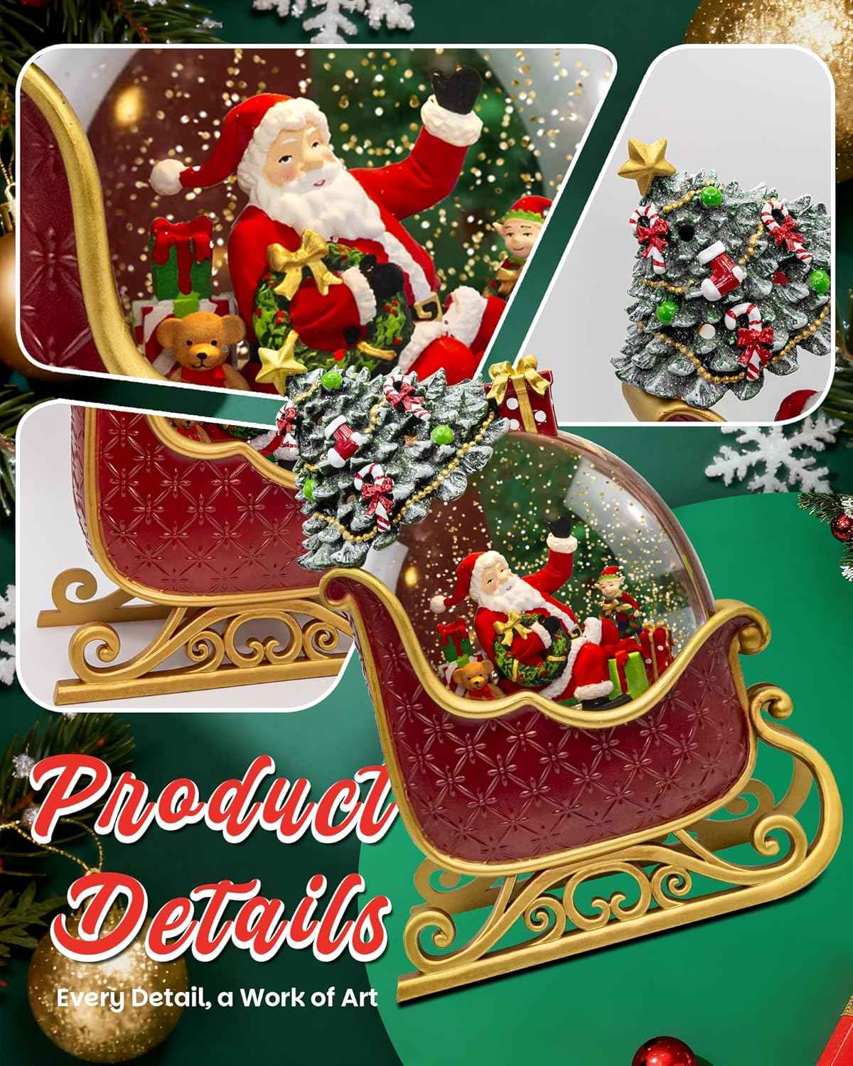 Christmas Santa Snow Globe Light up Lantern with 8 Songs, 9.17" Red Christmas Snow Globes for Kids Adults, 6H Timer & Dual Power, Snowglobes Christmas Decorations Indoor, Gifts for Women Men