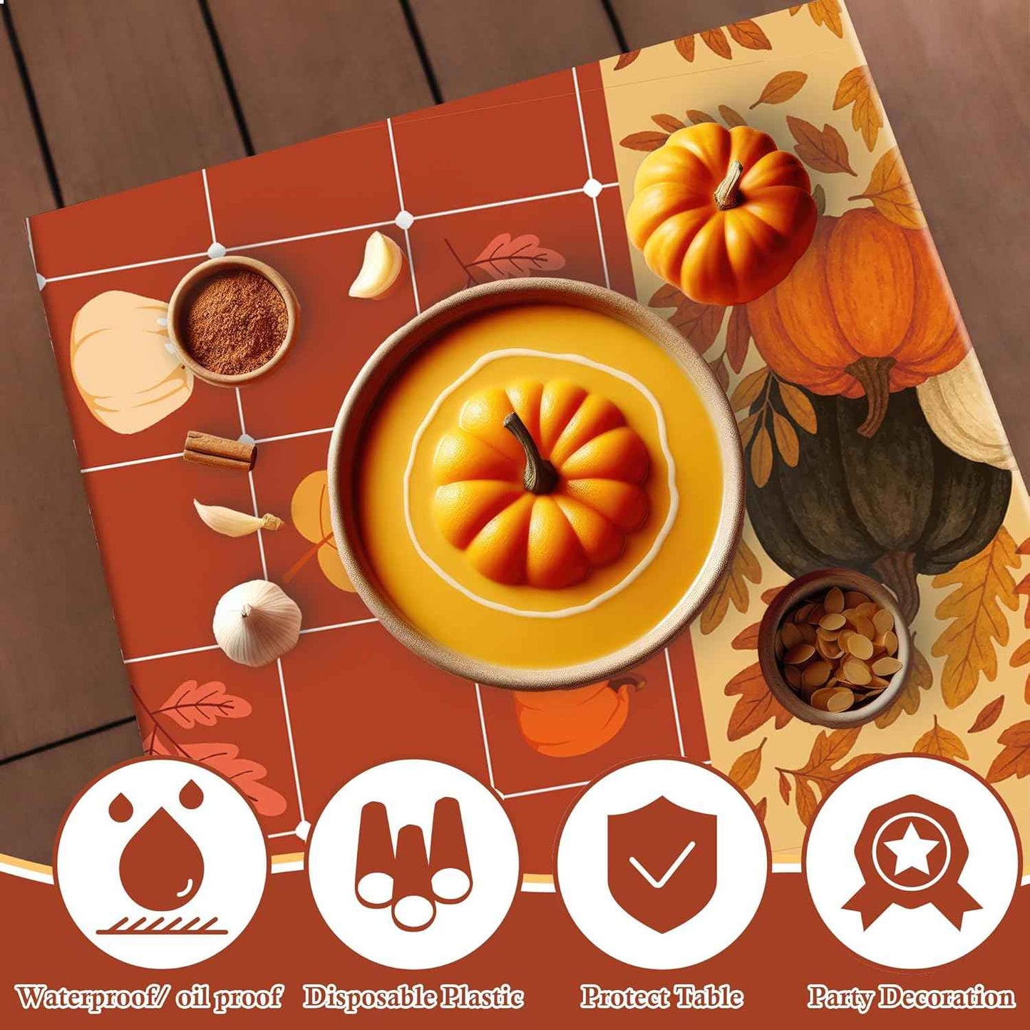 OHOME Thanksgiving Tablecloth - Thanksgiving Decorations - Friendsgiving Table Decor for Party Favors Essentials Backdrop Outdoor Indoor,52''x87'',2 Pack