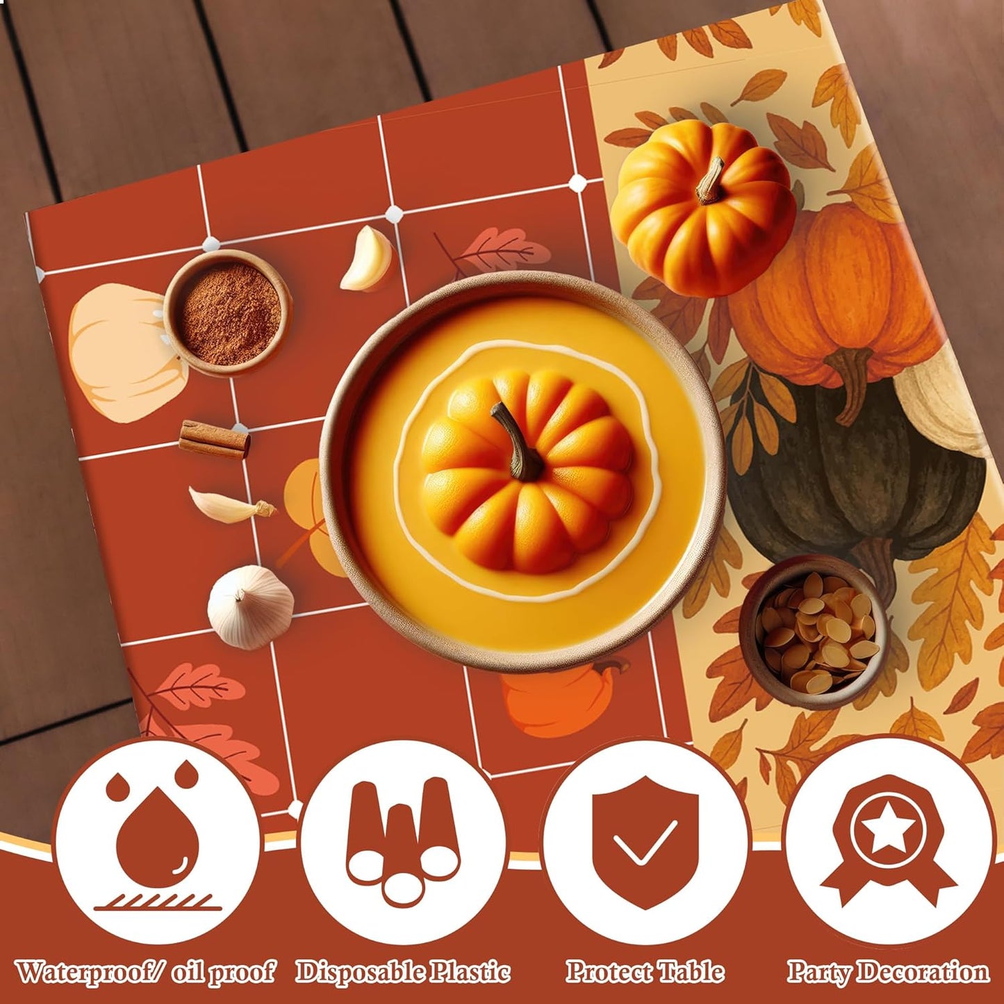 OHOME Thanksgiving Tablecloth - Thanksgiving Decorations - Friendsgiving Table Decor for Party Favors Essentials Backdrop Outdoor Indoor,52''x87'',2 Pack