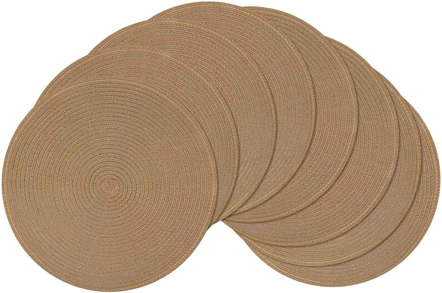 SHACOS 15 inch Round Braided Placemats Set of 6 Non Slip Heat Resistant Cotton Polyester Table Mats Washable Place Mats for Kitchen Dining Party Table Decor (Beige, 6)