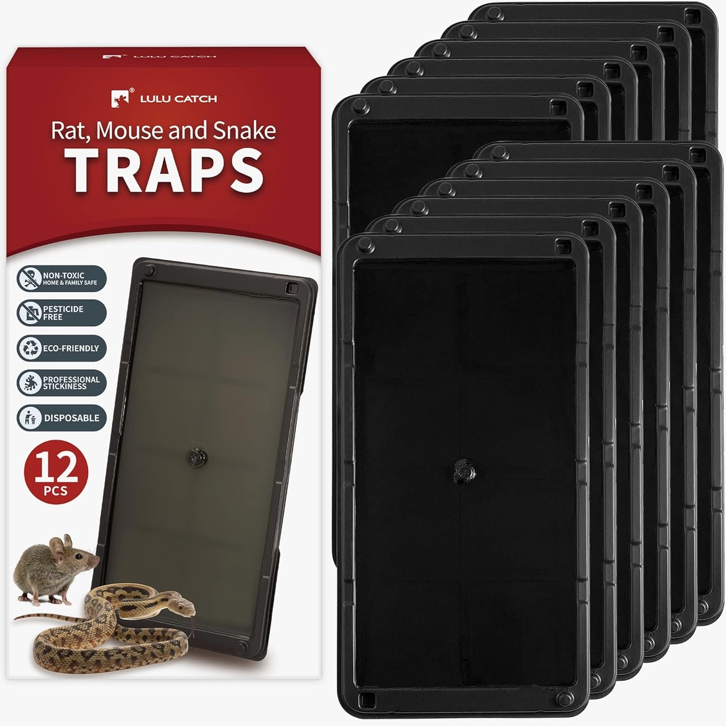 LULUCATCH Mouse & Insect Traps 12 Pack, Heavier Sticky Traps with Non-Toxic Glue for Small Mice & Insects. Sticky Mouse Traps Indoor, Easy to Set, Pet Safe Pest Control