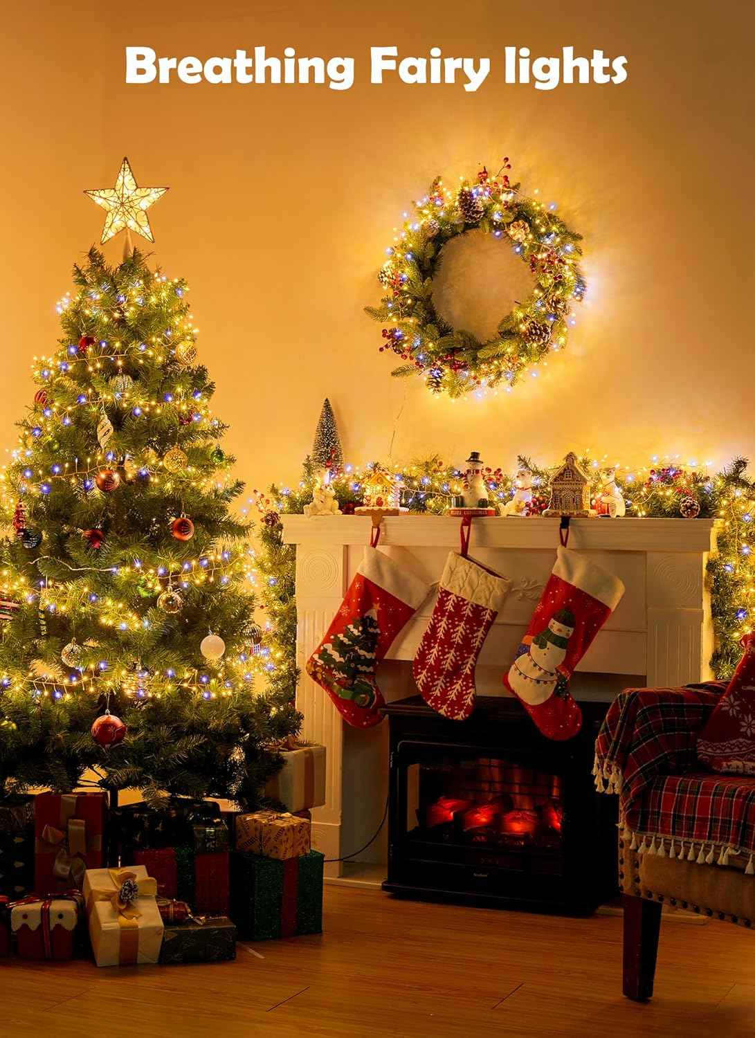 Fairy Lights Plug-In String Lights, 200 LED Twinkle Firecracker Lights, Waterproof Christmas Tree Lights for Indoor/Outdoor Bedroom, Patio, Garden Décor