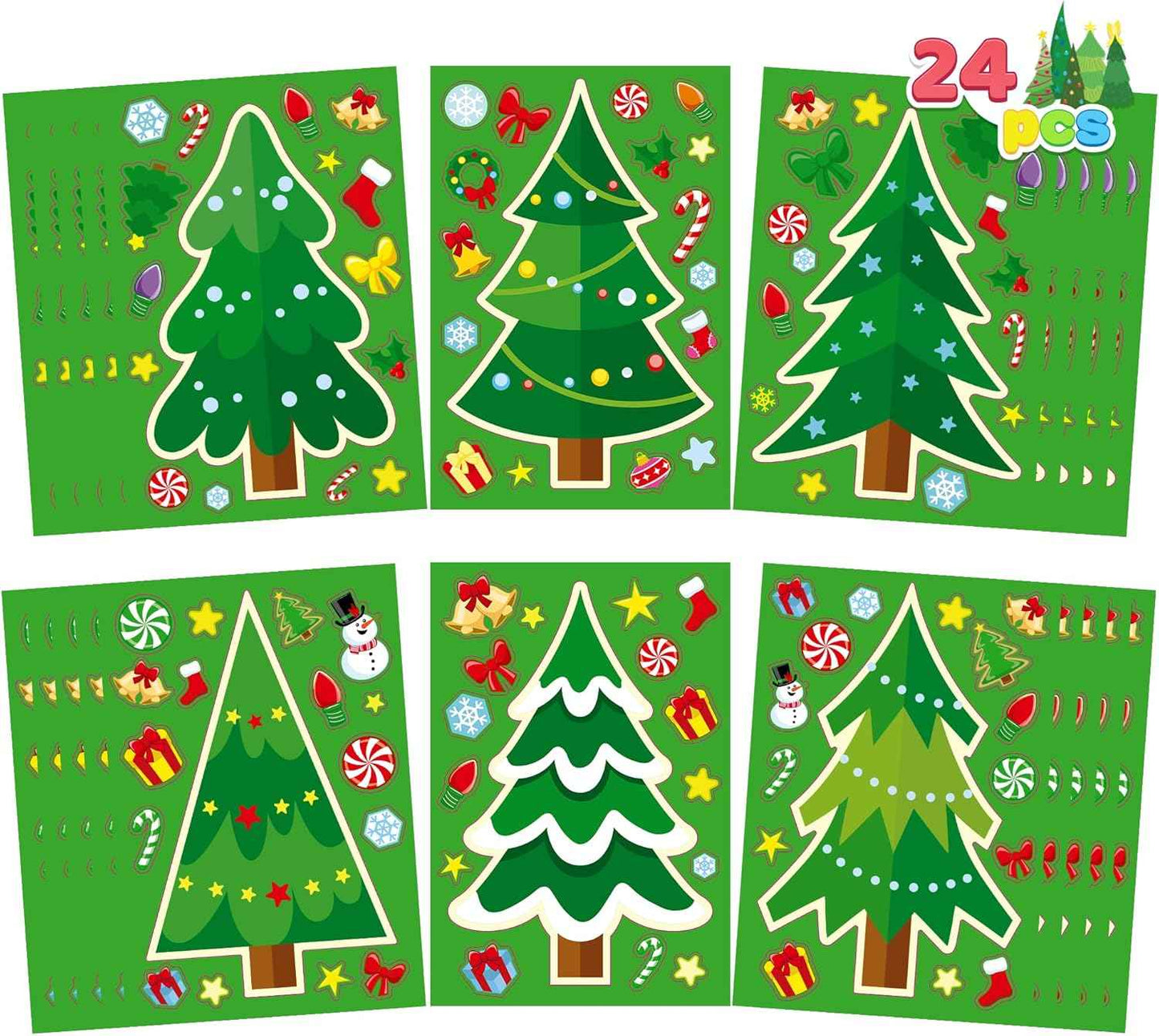 JOYIN 24 Pcs Christmas Tree Stickers, Make Your Own Christmas Tree Green Stickers Sheets, Party Favors for Kids Xmas Party Supplies, Classroom Games, Stocking Stuffers Holiday Presents