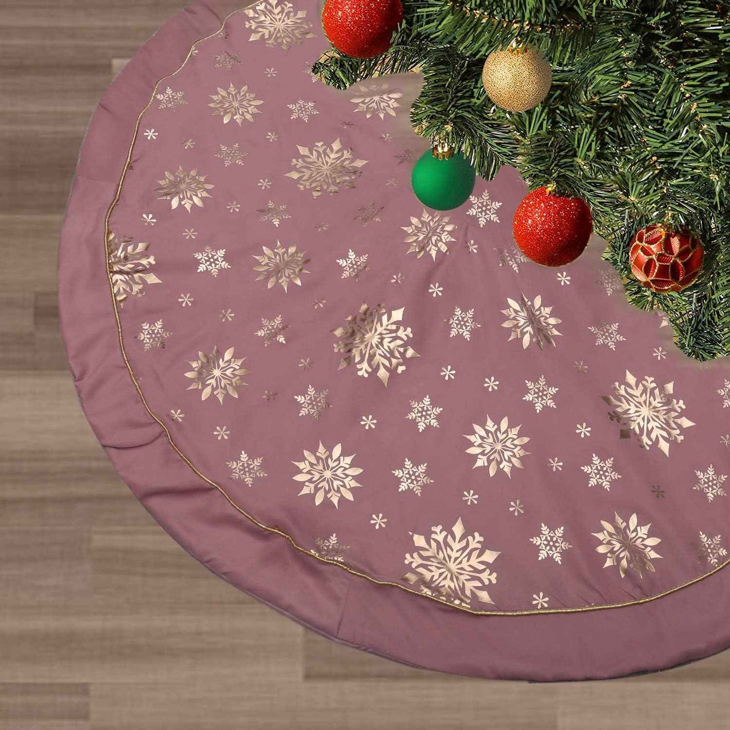 Flash World 48 Inch Large Christmas Tree Skirt Xmas Soft Cover Mat Decor Snowflake Collar Farmhouse Tree Skirt for Holiday Ornaments Party Home Indoor Decorations (Red, 48INCH)