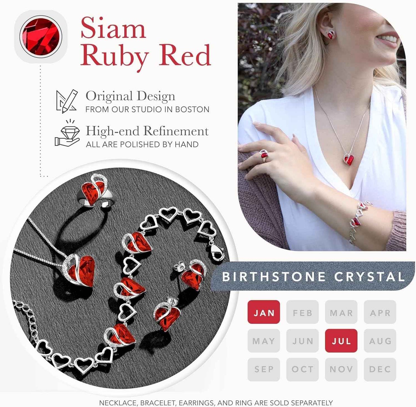 Leafael Infinity love Heart Birthstone Stud Earrings for Women, Valentine's Day Gifts for Mom, Wife, and Her, Silver Plated Birthday Jewelry