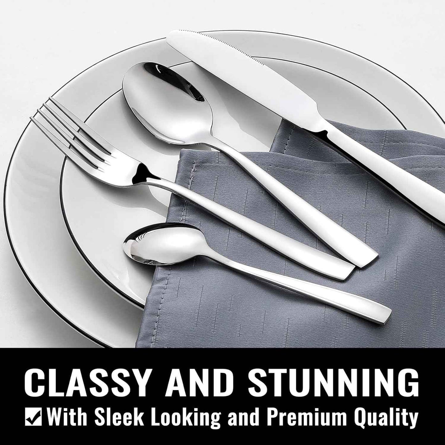 HIWARE 48-Piece Silverware Set with Steak Knives for 8, 18/8 Stainless Steel Flatware Cutlery Set For Home Kitchen Restaurant Hotel, Kitchen Utensils Set, Mirror Polished, Dishwasher Safe