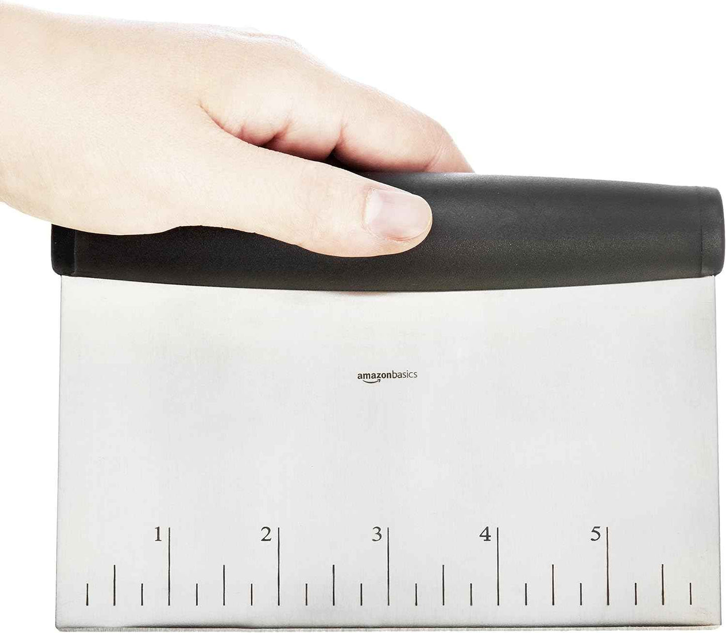 Amazon Basics Multi-Purpose Stainless Steel Scraper/Chopper with Contoured Grip, 6", Black, Silver