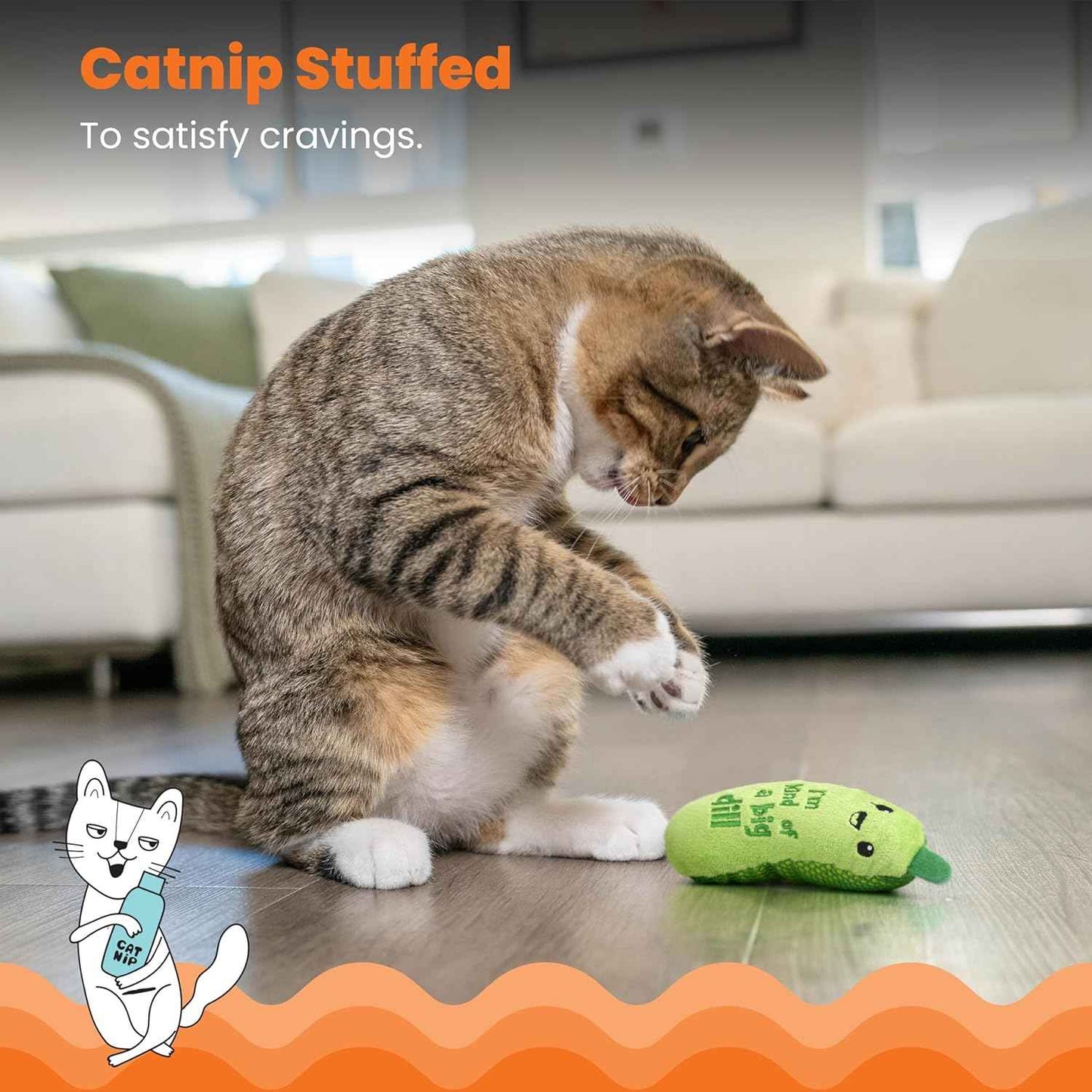 Catstages Crunchy Pickle Kicker Cat Toy – Plush Crinkle Toy with Catnip and Dental Mesh, 6.5"
