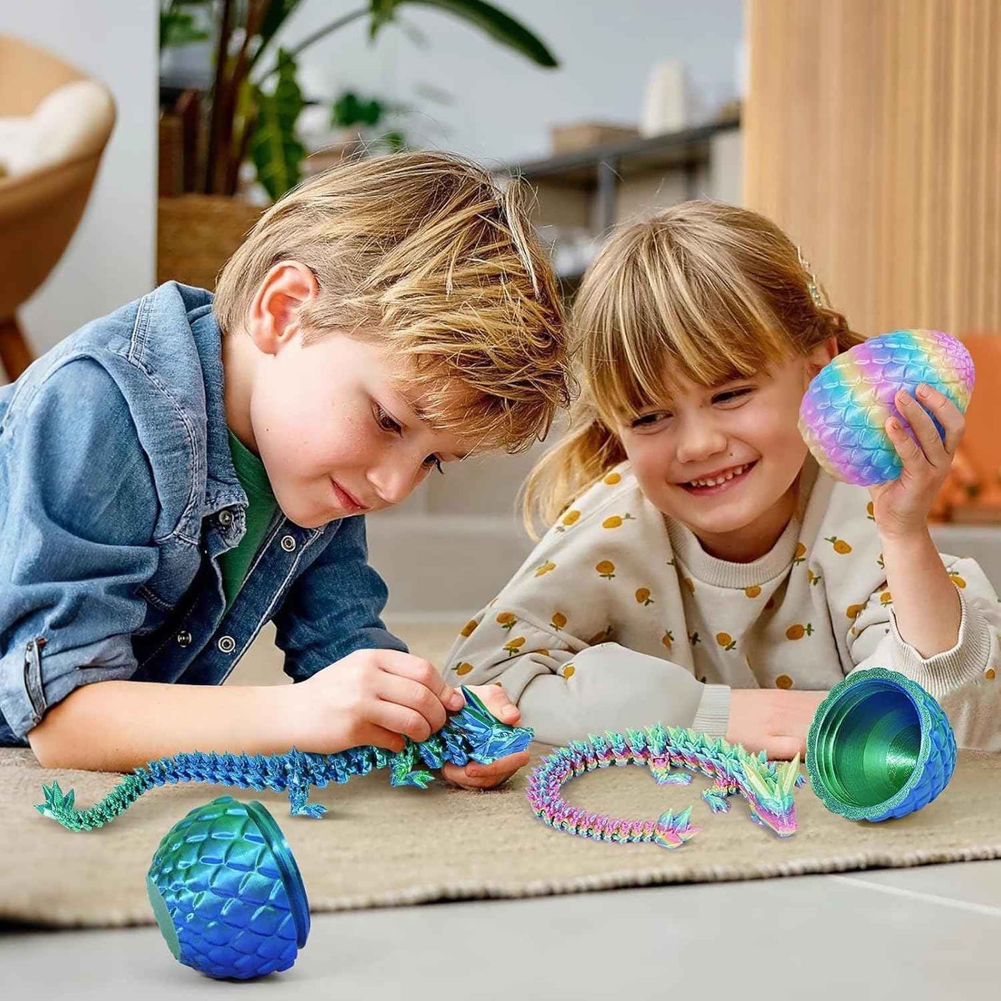 3D Printed Dragon Eggs with Dragon Inside – Fantasy Tabletop Decor, 3D Printing Toys for Kids & Adults – Unique Desktop Decoration & Collectible – Christmas Ornament & Stocking Stuffers (4 Pack)