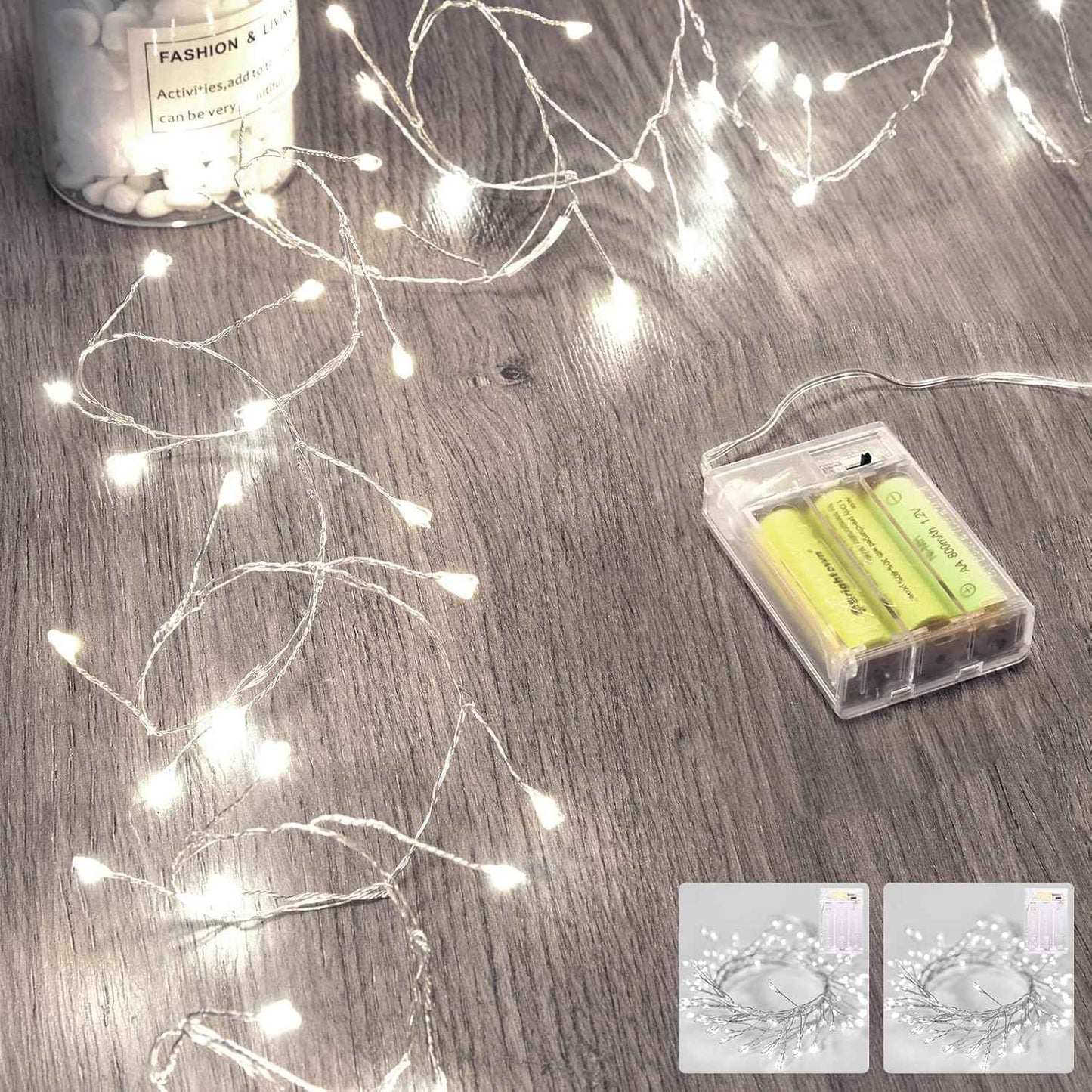 Fairy Lights Battery Operated, Twinkle String Lights Waterproof Silver Wire 5 Ft 60 LED Firecracker Valentine's Lights for DIY Wreath Wedding Bedroom Mason Jar Holiday Christmas Valentine's Day, Pink