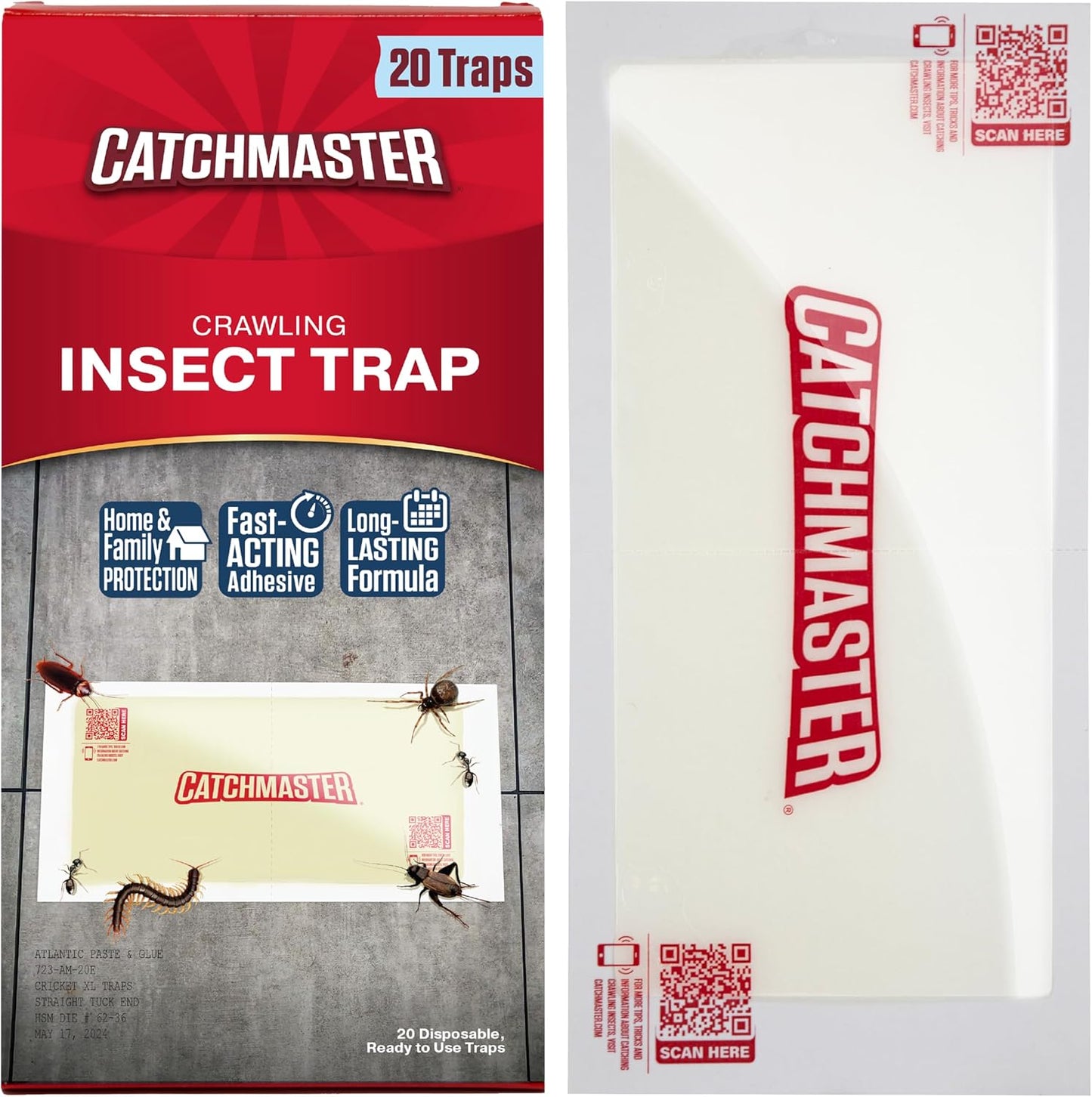 Catchmaster Brown Recluse Spider Giant Glue Boards 6Pk, Adhesive Bug Catcher, Insect, Scorpion, Cricket, Cockroach & Spider Killer for Home, Bulk Glue Boards for House & Garage, Pest Control for Home