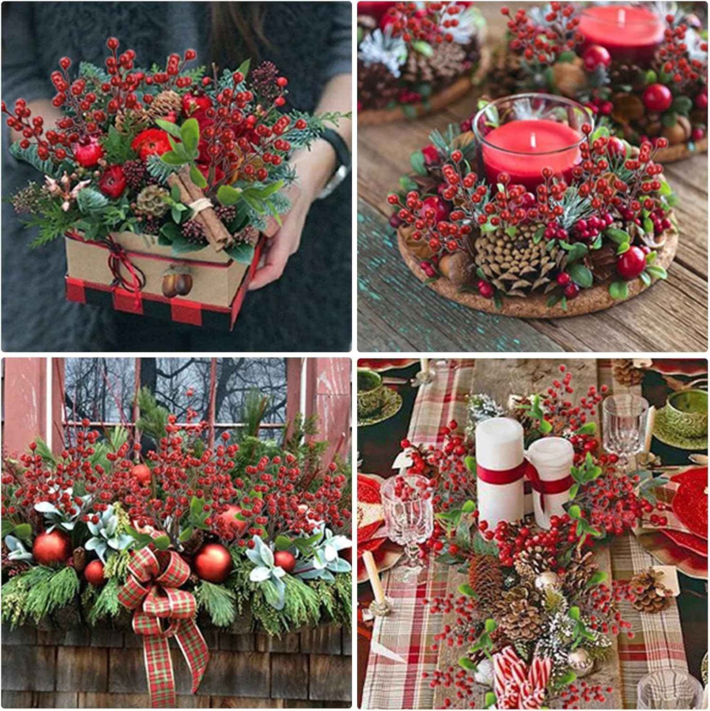 Felice Arts 6 Pack Christmas Picks Artificial Red Berry Stems Fake Holly Berries for Xmas Tree Ornaments DIY Wreath Vase Fireplace Decor