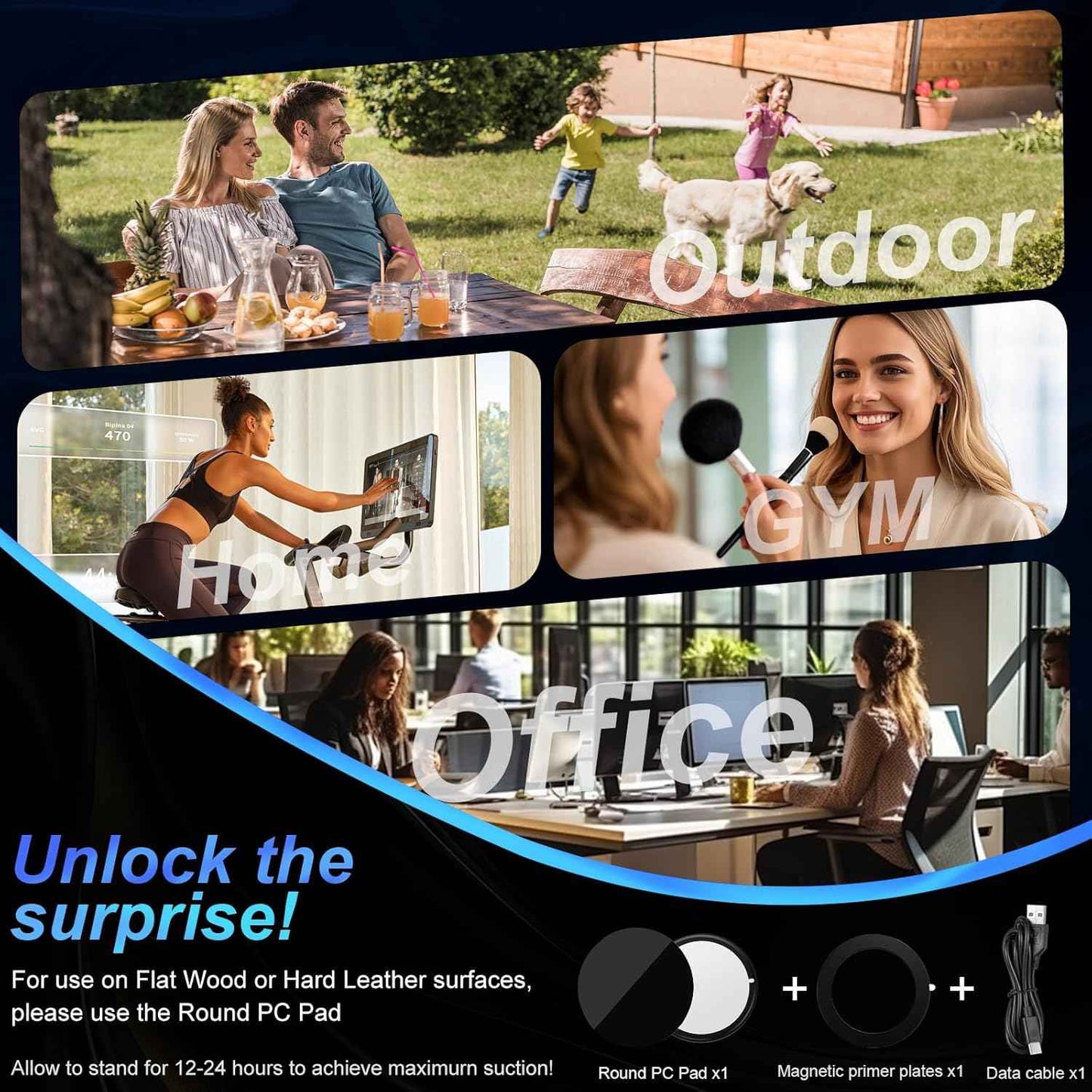 Magnetic Phone Charging Holder for Car - Upgraded 360° Vacuum Magnetic Phone Holder, Foldable Retractable Suction Cup Car Phone Mount for Magsafe for Your Car/Gym/Mirror Mount for iPhone & Android