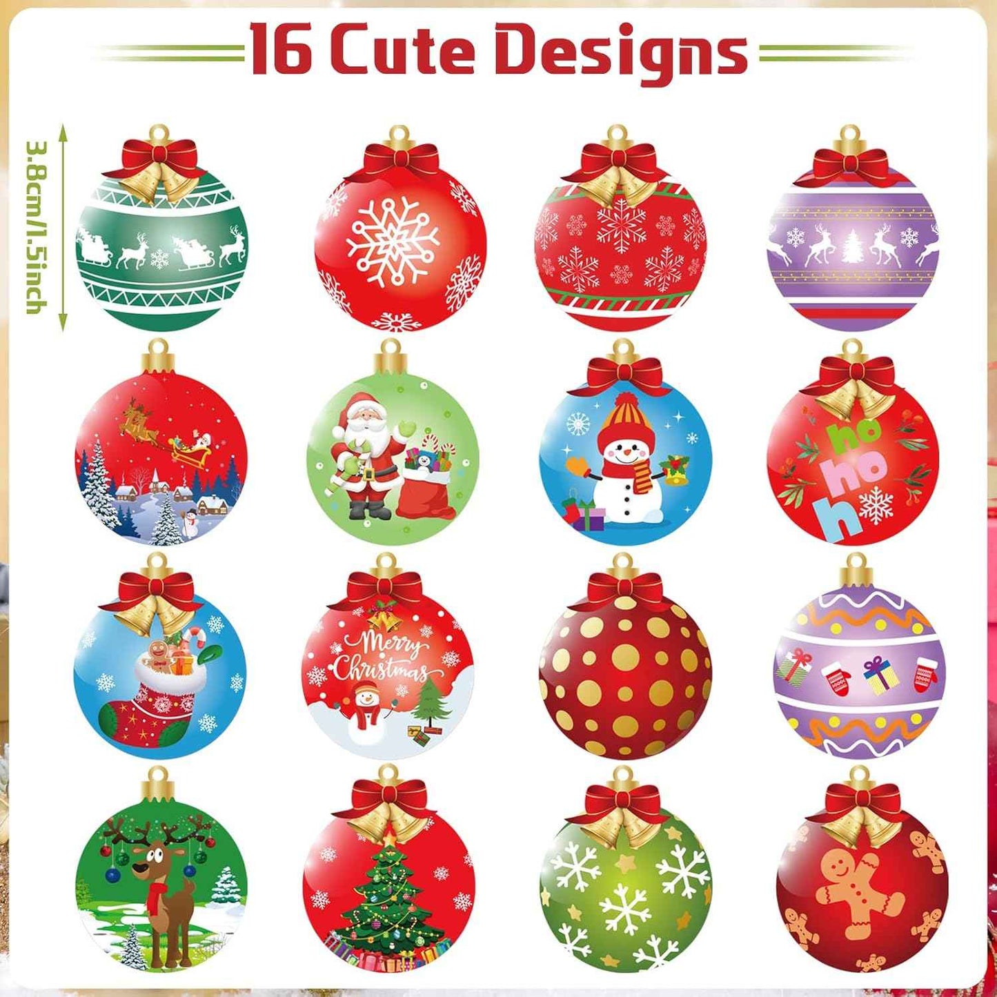 800 Pieces Christmas Stickers Roll 16 Designs Cards Envelope Stickers for Christmas Party Classroom Decor Holiday Crafts Supplies
