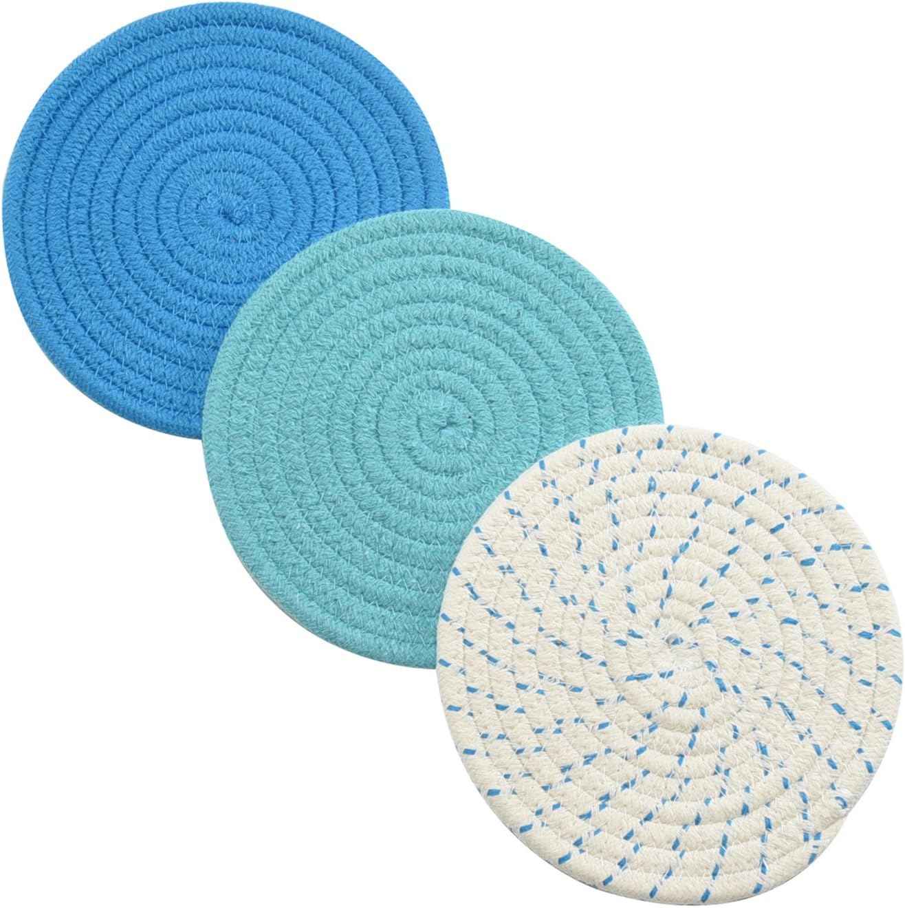 Potholders Set Trivets Set 100% Pure Cotton Thread Weave Hot Pot Holders Set (Set of 3) Stylish Coasters, Hot Pads, Hot Mats,Spoon Rest For Cooking and Baking by Diameter 7 Inches (Gray)