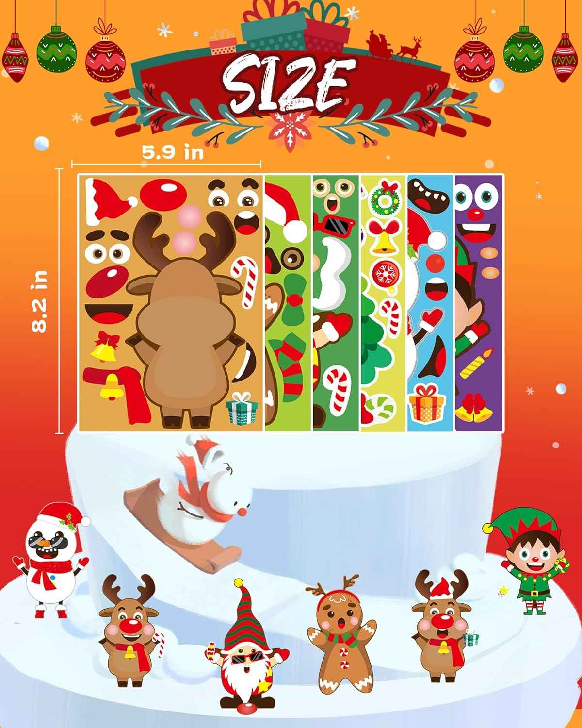 42 Sheets Christmas Party Favor Stickers for Kids, Christmas Goodie Bag Stocking Stuffers Face Stickers, Gifts Games Activities Holiday Sticker Crafts for Kids