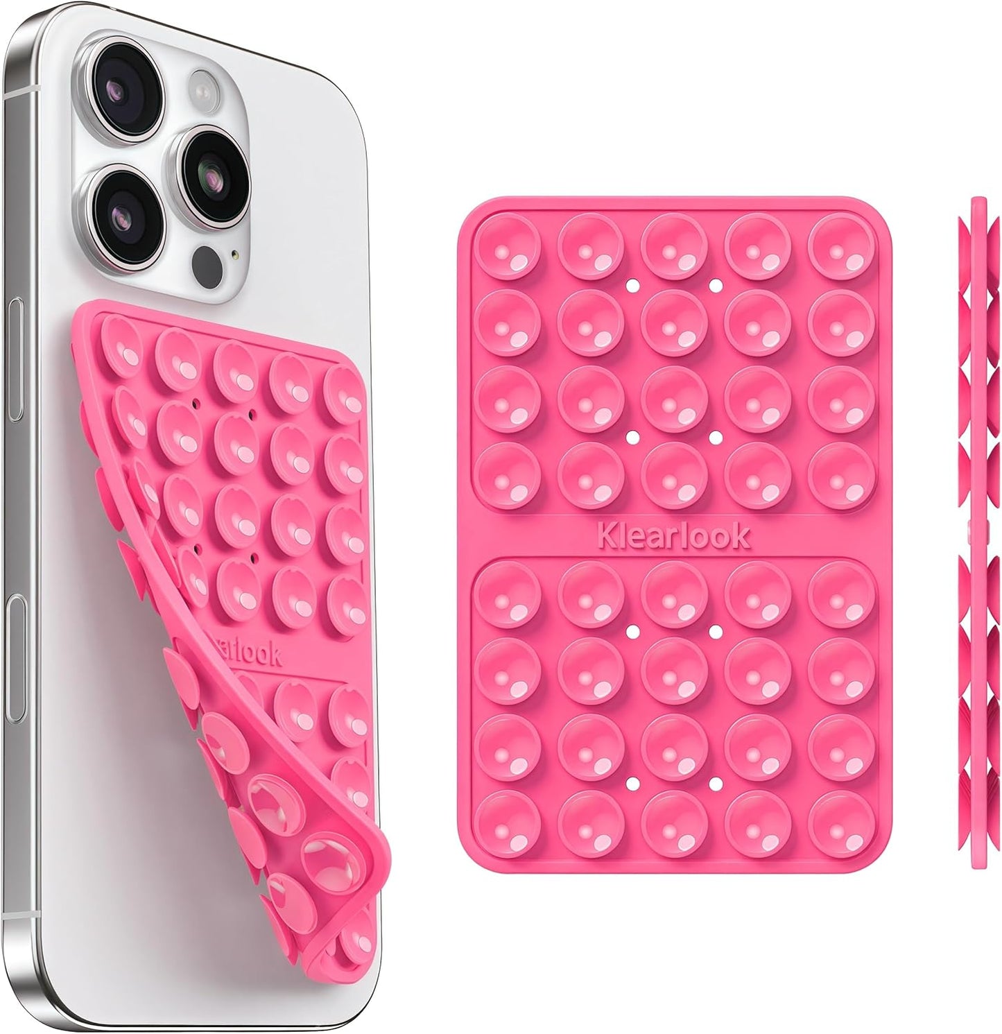 Klearlook Silicone Double-Sided Suction Cup Phone Case Detachable Mount, Sticky Phone Grip with Higher Suction Power for iPhone, Hands-Free Phone Accessories Holder for Selfies and Videos, Light Pink