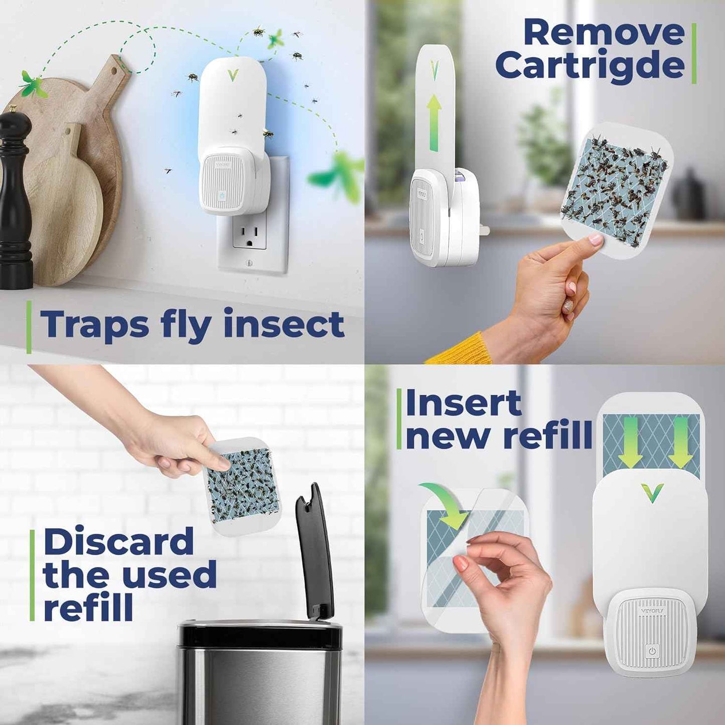 VEYOFLY Fly Trap Indoor, Fruit Fly Traps for Indoors Flying Insect (2 Device + 6 Refills) Gnat Traps for House Indoor, Bug Zapper Indoor, Gnat Killer Catcher & Fruit Fly Killer Light Plug in