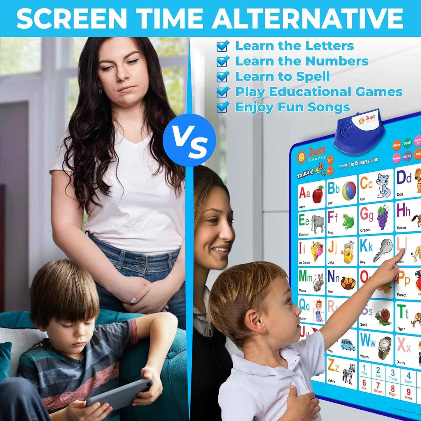 Just Smarty Alphabet Wall Chart for Toddlers 1-3 | ABCs & 123s Kids Learning Toy | Educational Gift for Infant Ages 1 2 3 4 5 | Speech Therapy for Kids 1-3 | Autism Toys for Toddlers 3-4