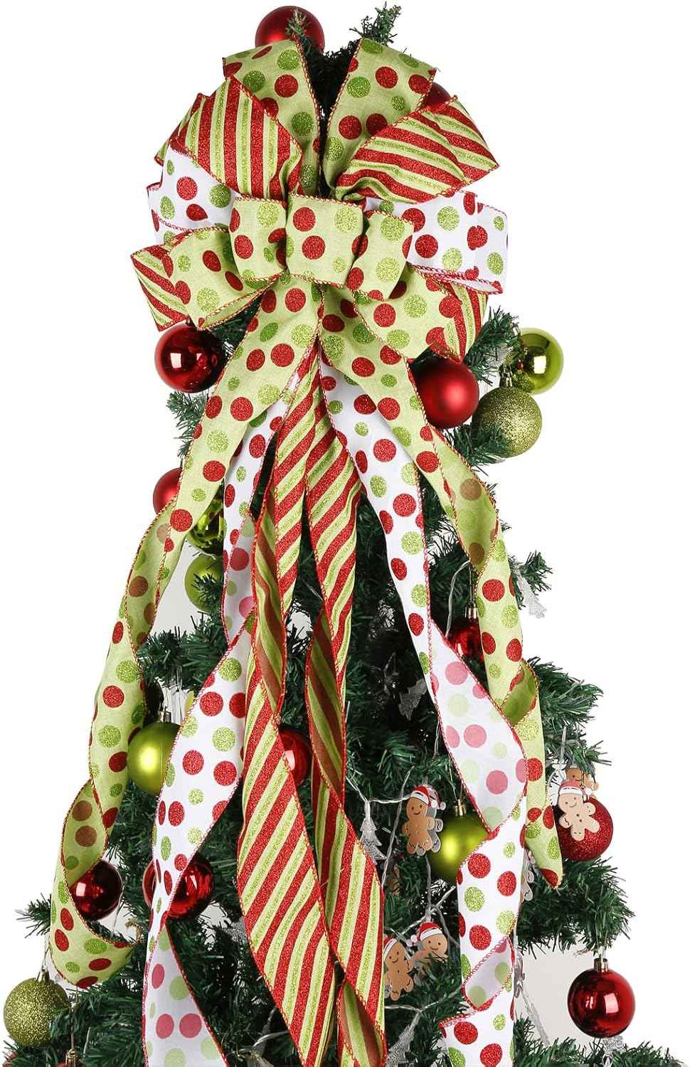 Valentine Tree Topper Bow with Heart Decorations, 11.4”x19.6” Large Red Pink Valentines Wreath Bow Decor for Valentine's Day Wedding Holiday Party Wall Home Front Door Decorative