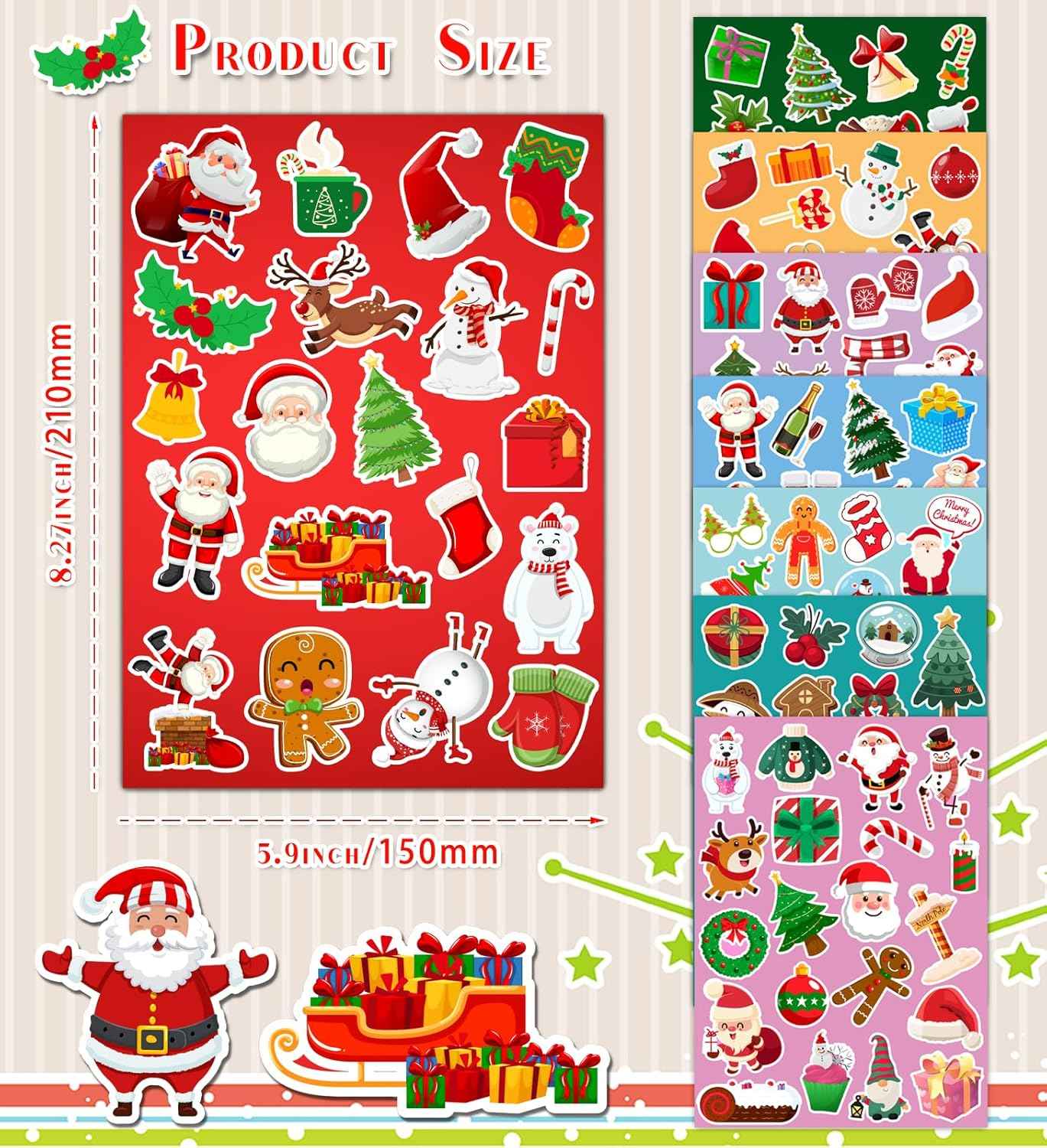 Christmas Stickers - Stocking Stuffers for Kids - 24 Sheets 480Pcs Christmas Gifts for Kids - Xmas Gifts Xmas Party Supplies, Party Favors for Boys and Girls Ages 3 4 5 6 7 8
