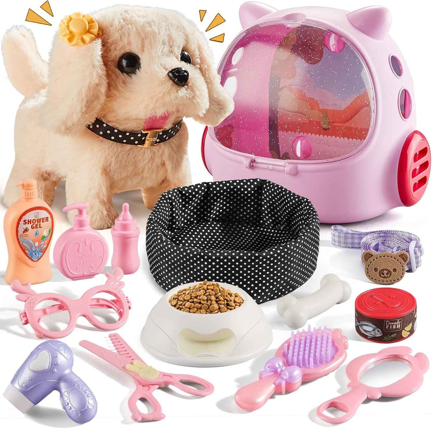 16 Pcs Robot Dog Toys for Girls, Toys for 3 4 5 6 7 8 Year Old Girls Kids Boys, Realistic Robot Puppy Toddlers Girl Toy for 5-7 6-8, Ideas Birthday Gifts for Girl 3 4 5 6 Year Old