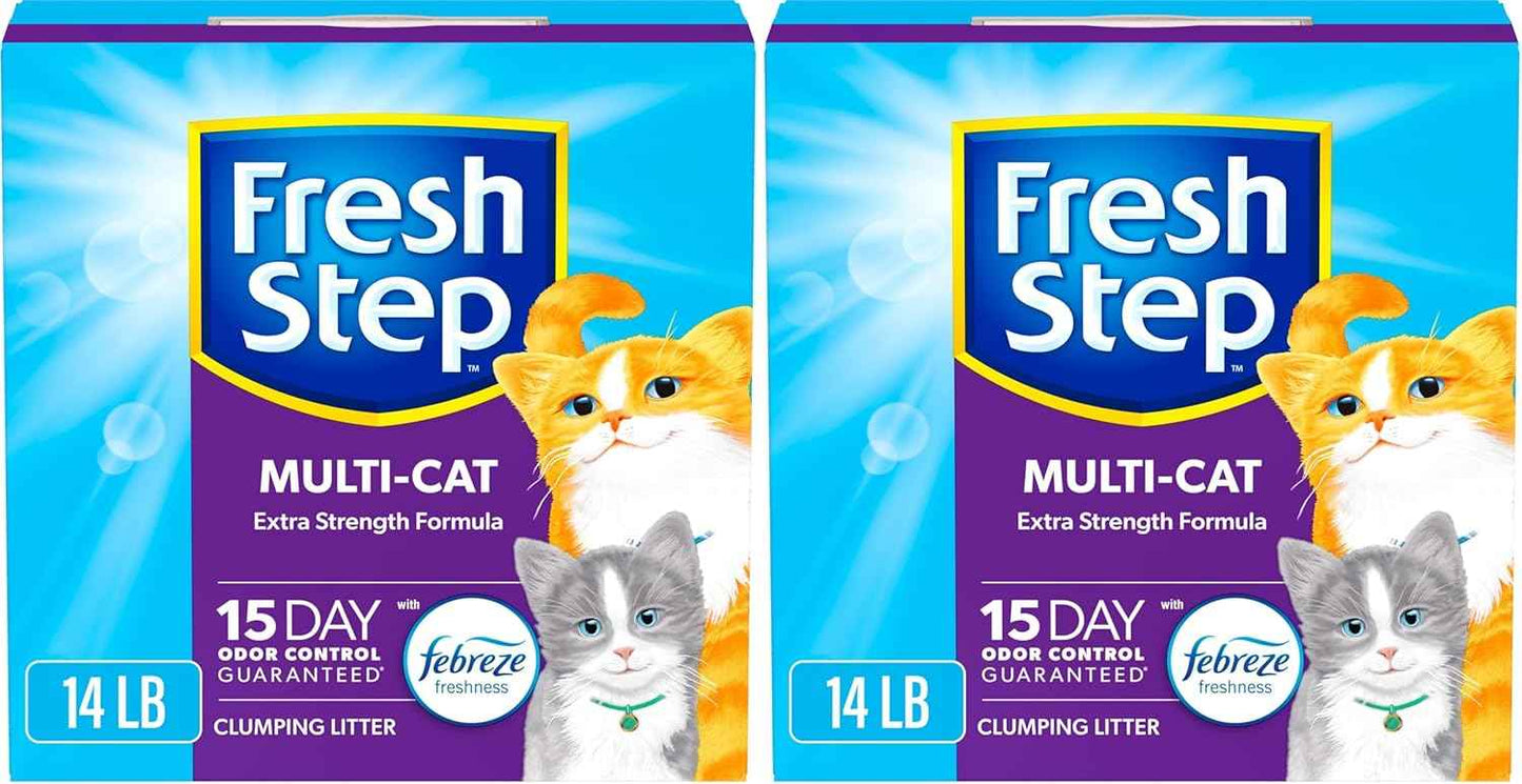 Fresh Step Clumping Cat Litter, Multi-Cat, Long Lasting Odor Control Kitty Litter with Activated Charcoal, Low Dust Formula, 14 lb
