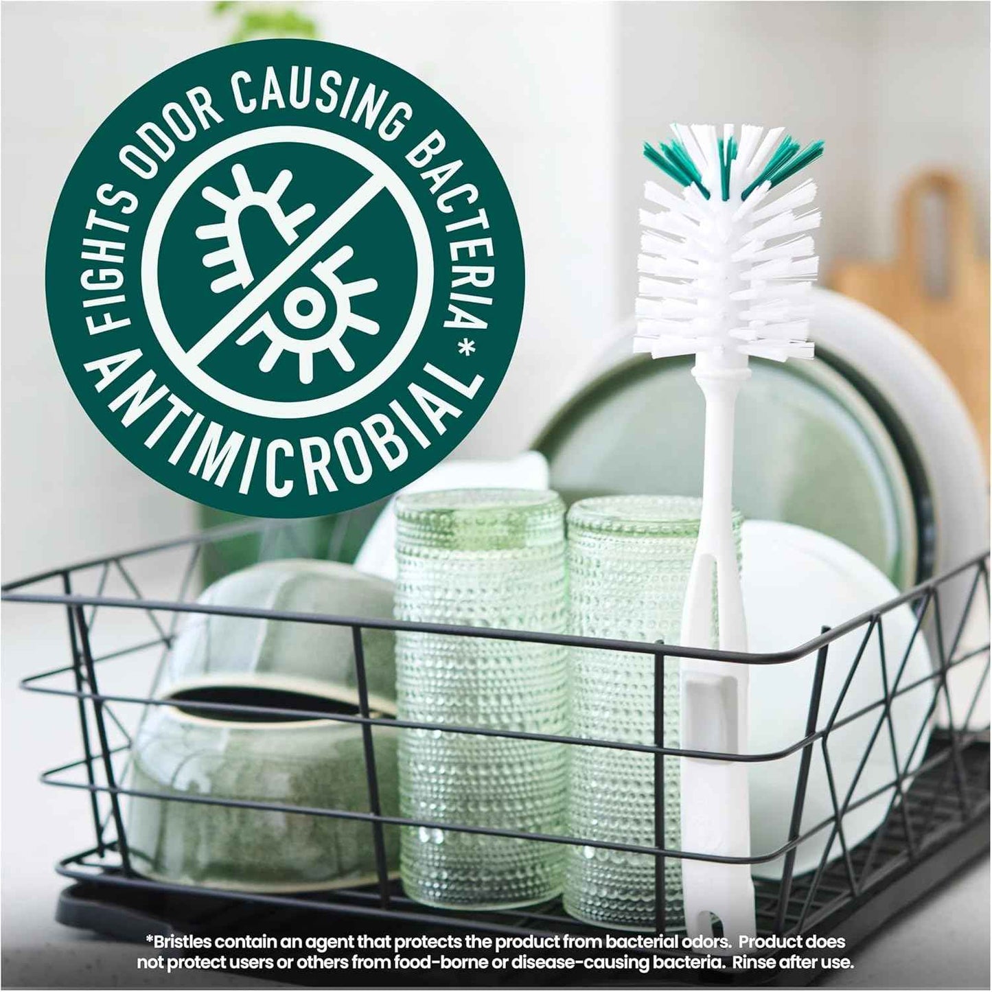 Scotch-Brite Glass and Water Bottle Brush, Long-Lasting, Safe on Glassware, Shaker Bottles, Food Processors, & More, Non-slip handle, Durable, Reusable, Clean in Top Rack of Your Dishwasher