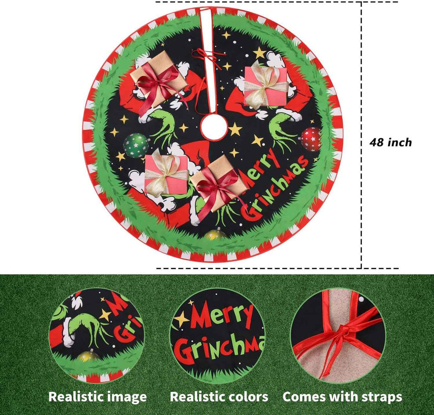 Merry Christmas Tree Skirt Collar 48 Inch, Softand Funny Farmhouse Holiday Decor Xmas Party Holiday Decoration