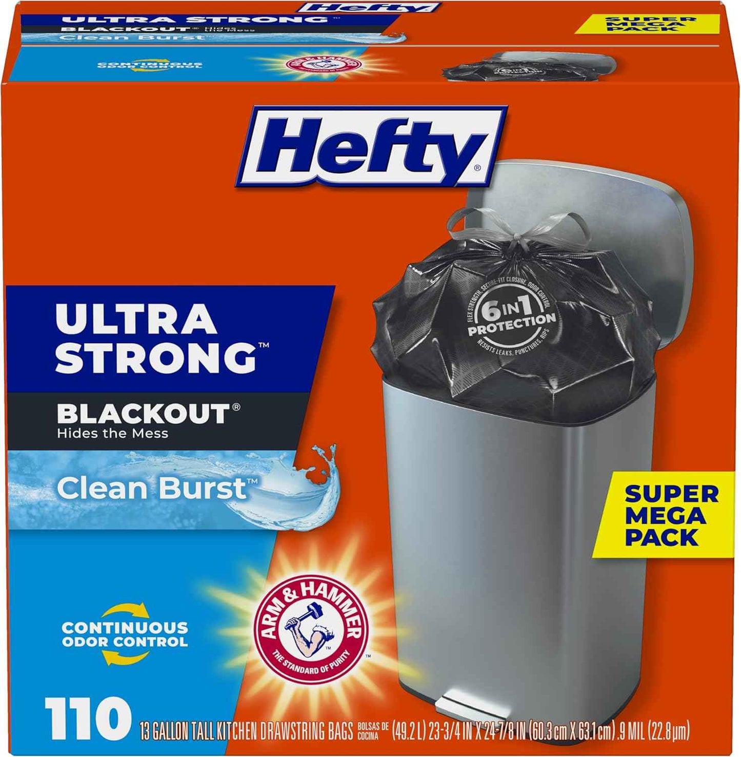 Hefty Ultra Strong Tall Kitchen Trash Bags, Lavender & Sweet Vanilla Scent, 13 Gallon, 80 Count