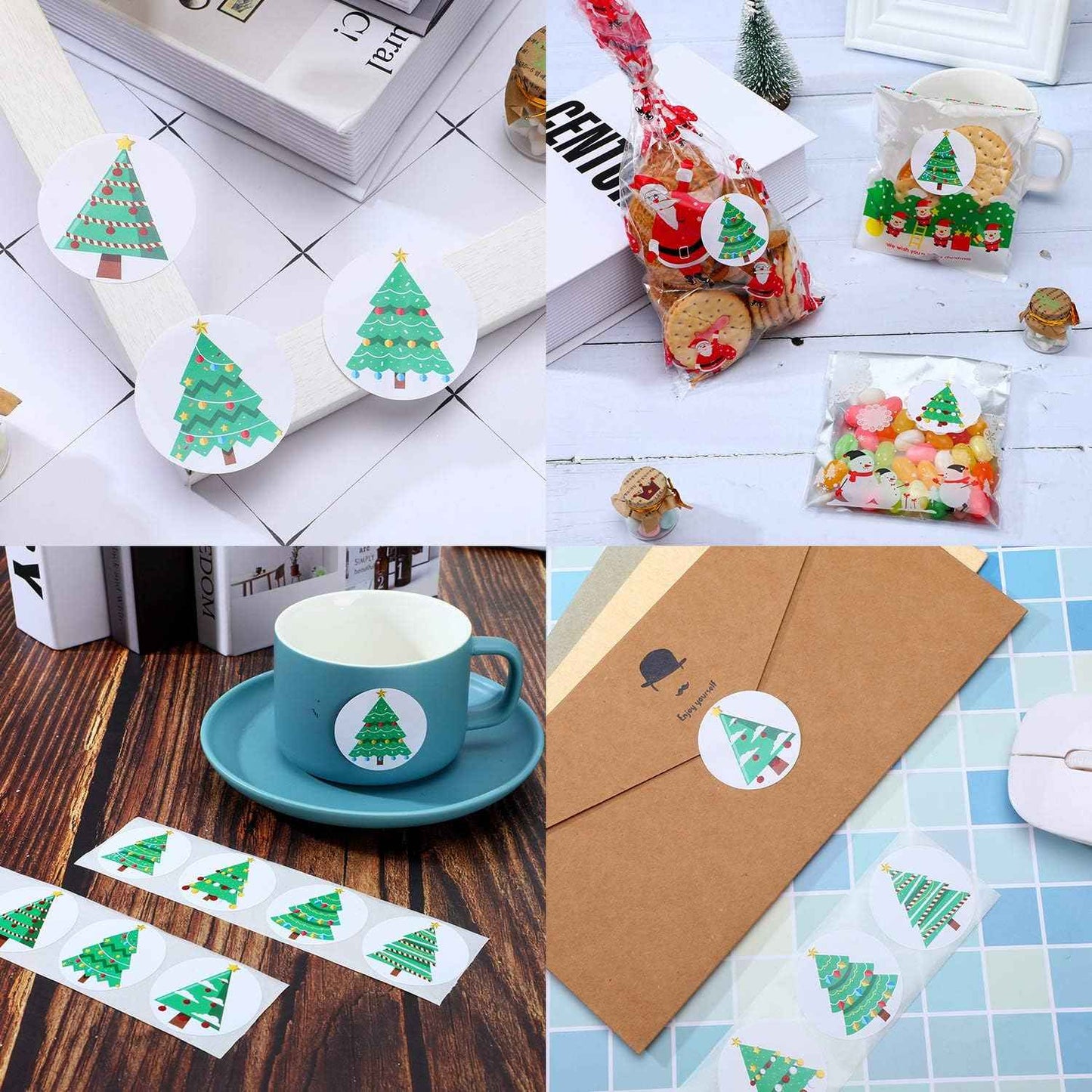 500 Pieces Christmas Tree Roll Stickers Christmas Holiday Stickers for Xmas Decorations, DIY Craft, Scrapbooking