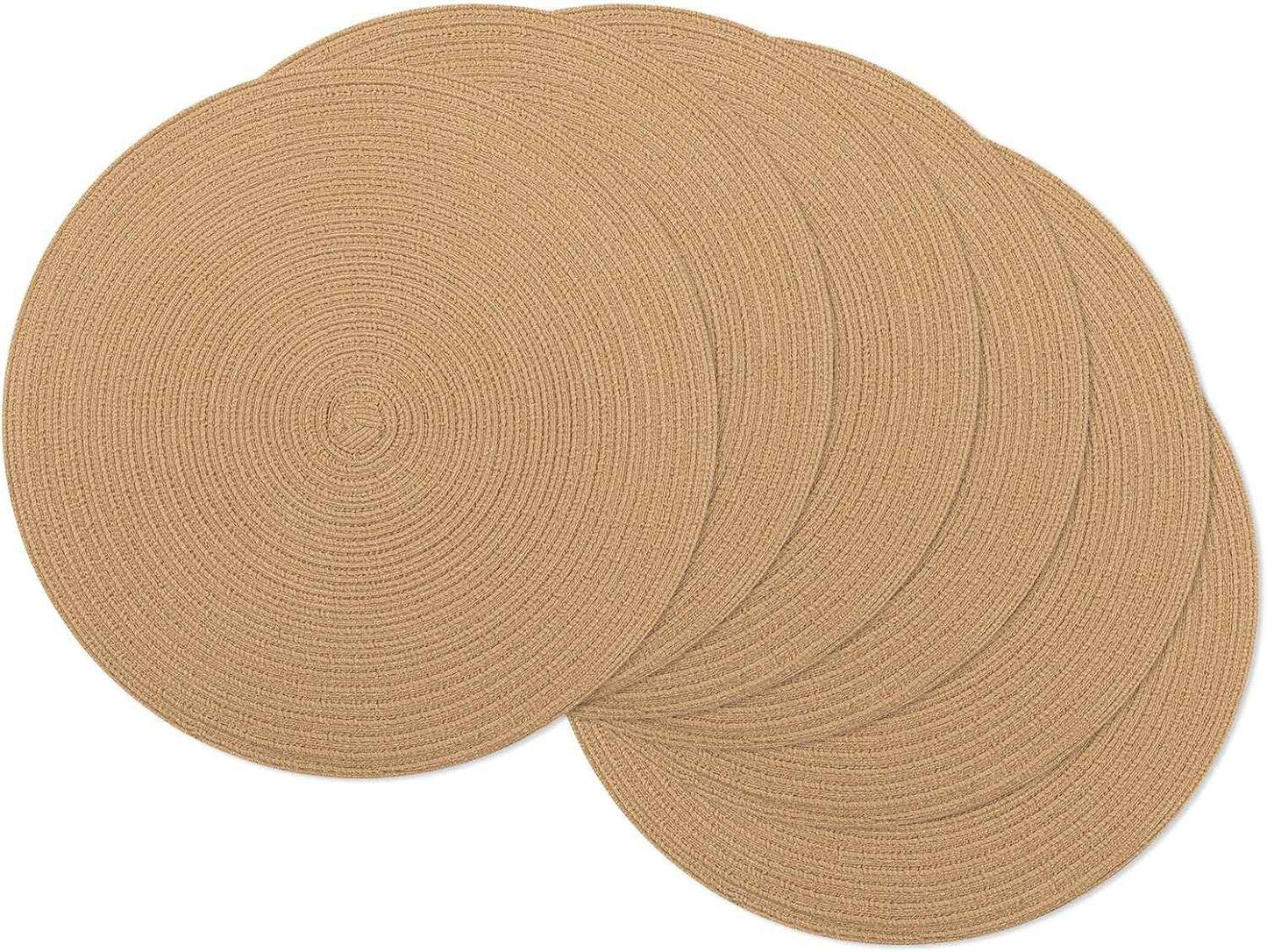 SHACOS 15 inch Round Braided Placemats Set of 6 Non Slip Heat Resistant Cotton Polyester Table Mats Washable Place Mats for Kitchen Dining Party Table Decor (Beige, 6)