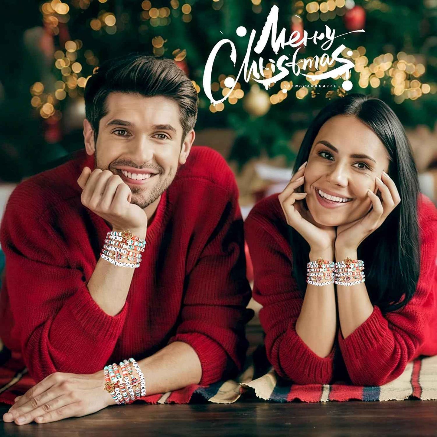 Christmas Bracelets for Women Men Teens Joy Merry Christmas Charms Beaded Stretch Bracelets Christmas Festive Gifts Outfit Accessories