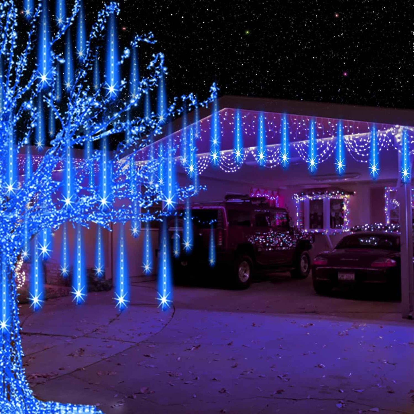 Aukora Christmas Lights Outdoor,LED Meteor Shower Lights 11.8 inch 8 Tubes 192leds Rain Drop Light, Icicle Snow Falling Light for Christmas Tree Halloween Party Holiday Thanksgiving Decoration(Blue)