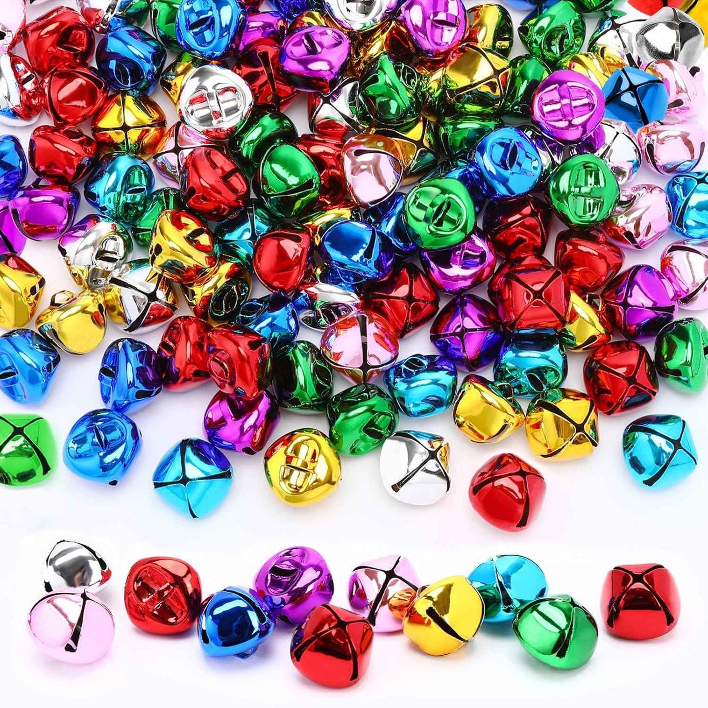 Augshy 120 Pieces Multicolour Jingle Bells, 2/5 Inch Craft Bell Bulk for Christmas Home and Pet Decorations Xmas Decor Party Favors Supplies