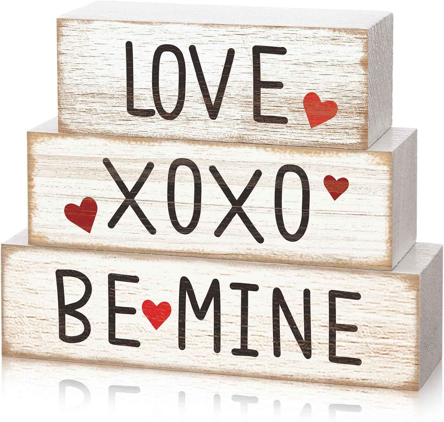 3 Pcs Valentine Table Decoration Signs Tiered Tray Valentine Wooden Love Blocks Heart Wood Freestanding Decor for Farmhouse Centerpiece Wedding Gift(Classic Style)