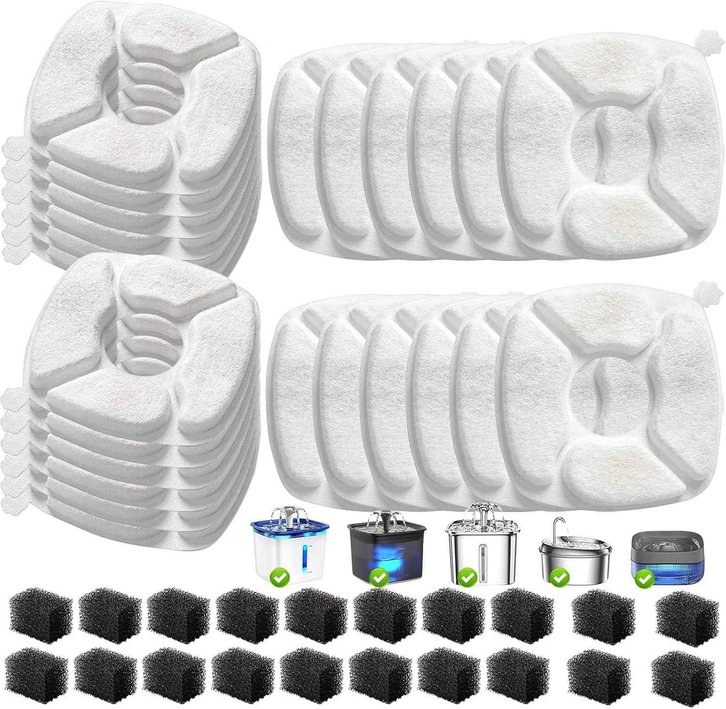 32 Pcs Cat Water Fountain Replacement Filters-16 Pack Cat Fountain Filters with 16 Pack Sponges, Enhanced Compatibility Pet Fountain Filter Fit for 95oz/2.8L 135oz/4L 67oz/2L Pet Drinking Fountain